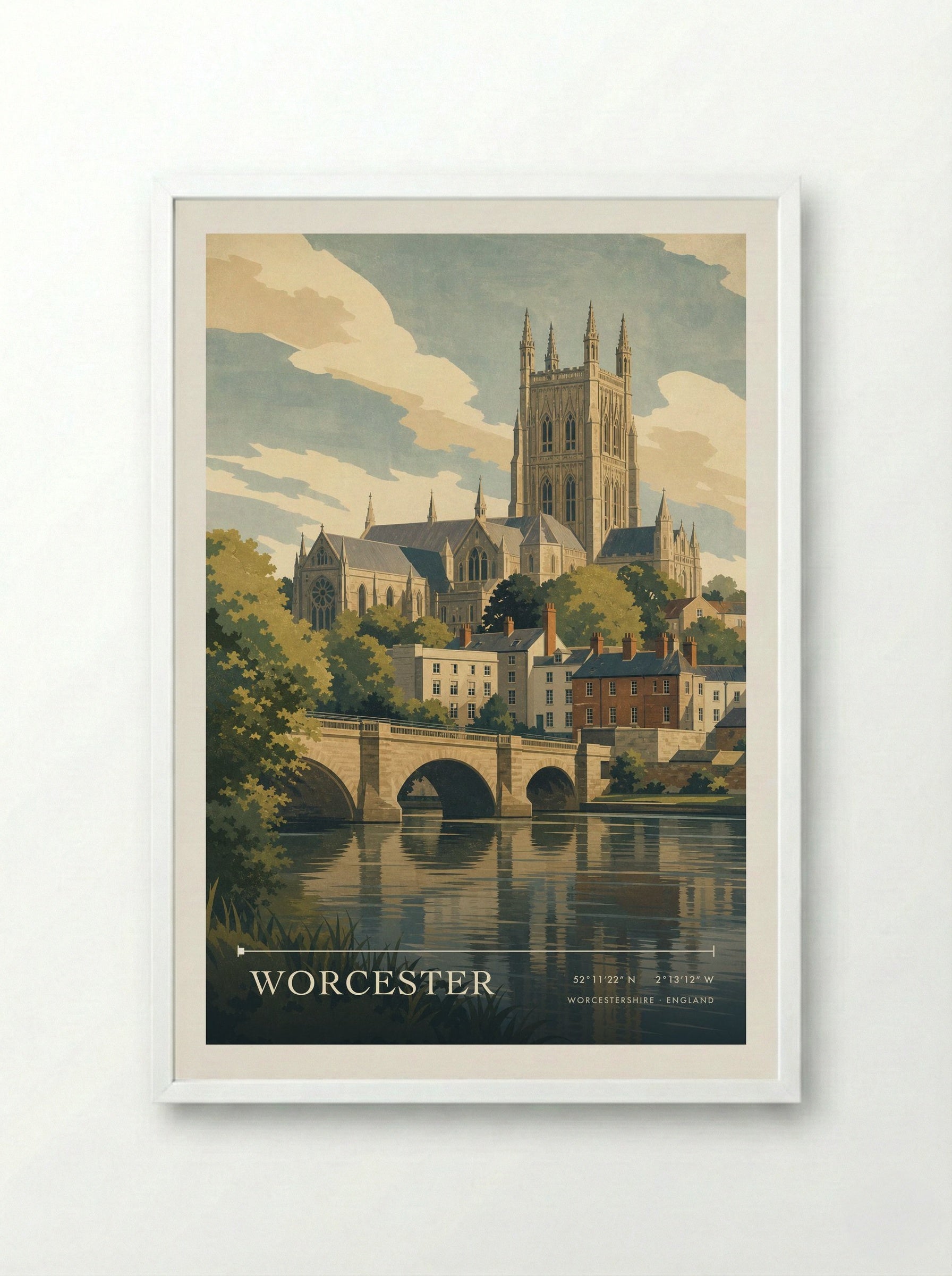 Worcester Worcestershire England Travel Poster - Framed Print White