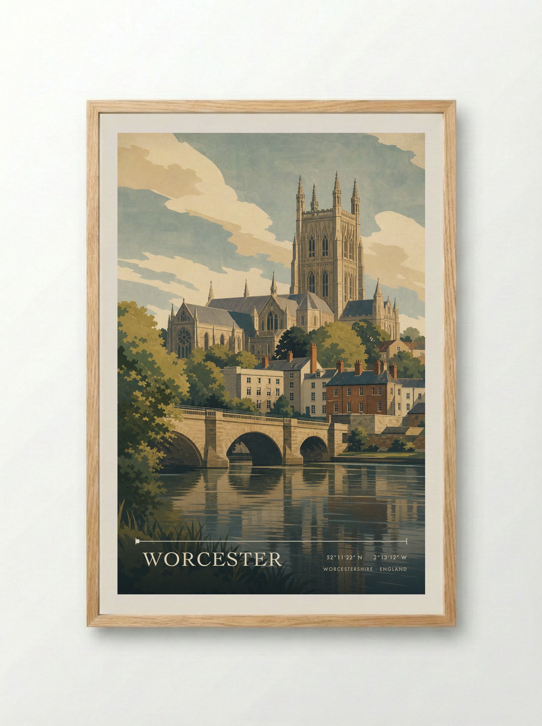Worcester Worcestershire England Travel Poster - Framed Print Wood