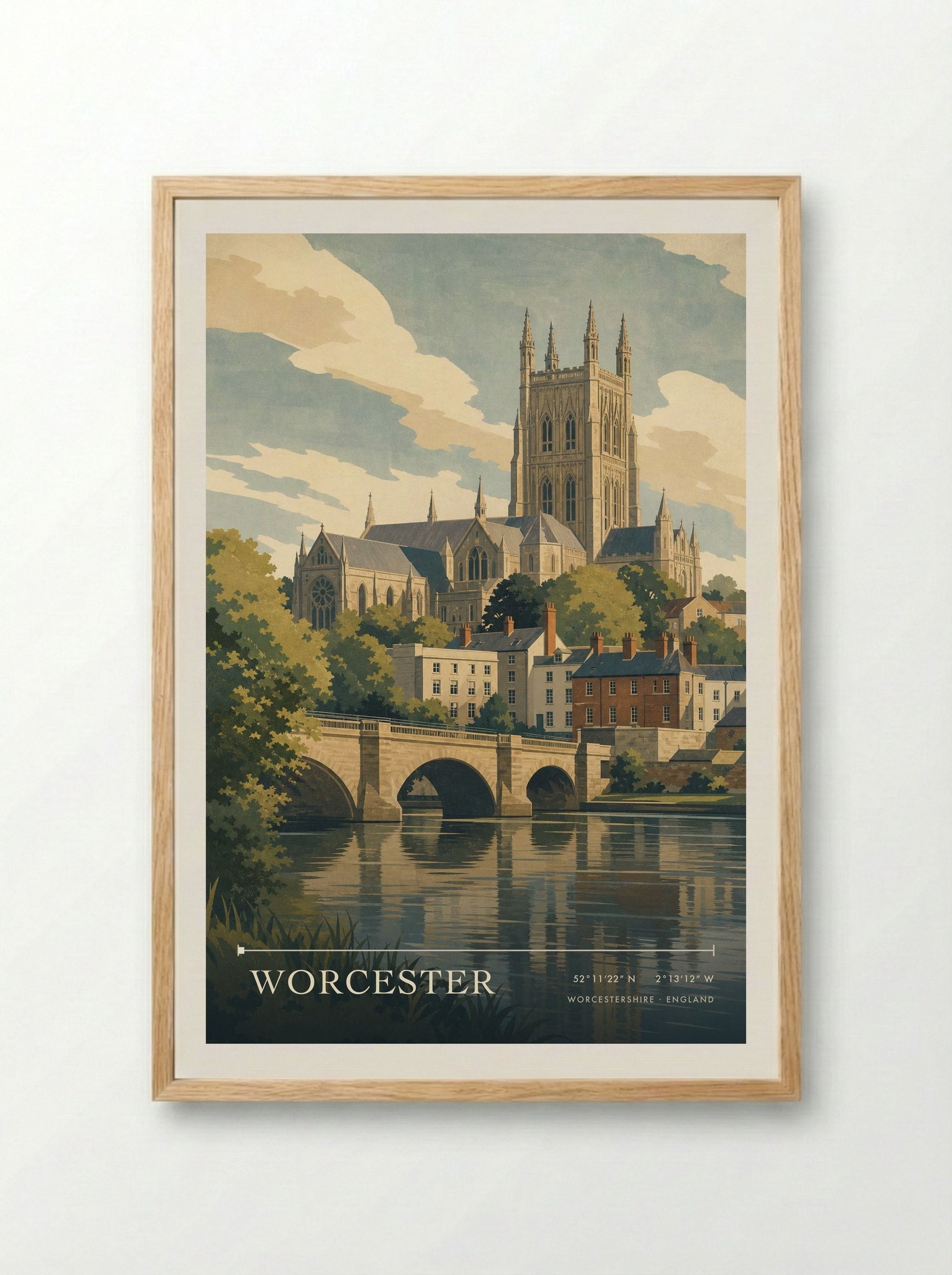 Worcester Worcestershire England Travel Poster - Framed Print Wood