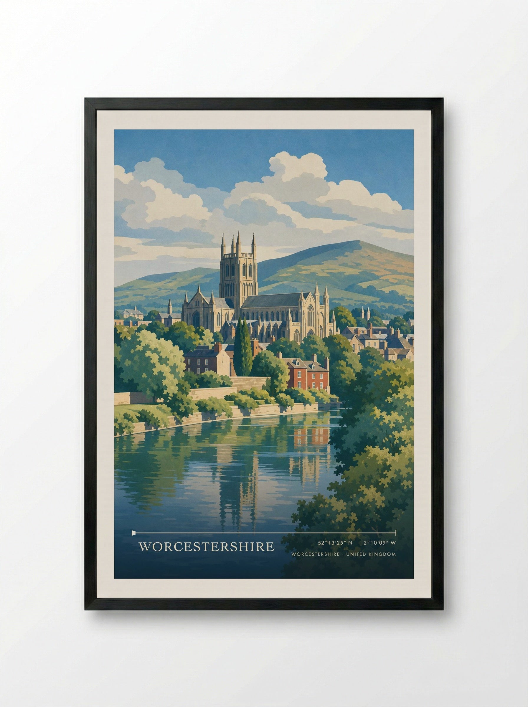 Worcestershire United Kingdom Travel Poster - Framed Print Black