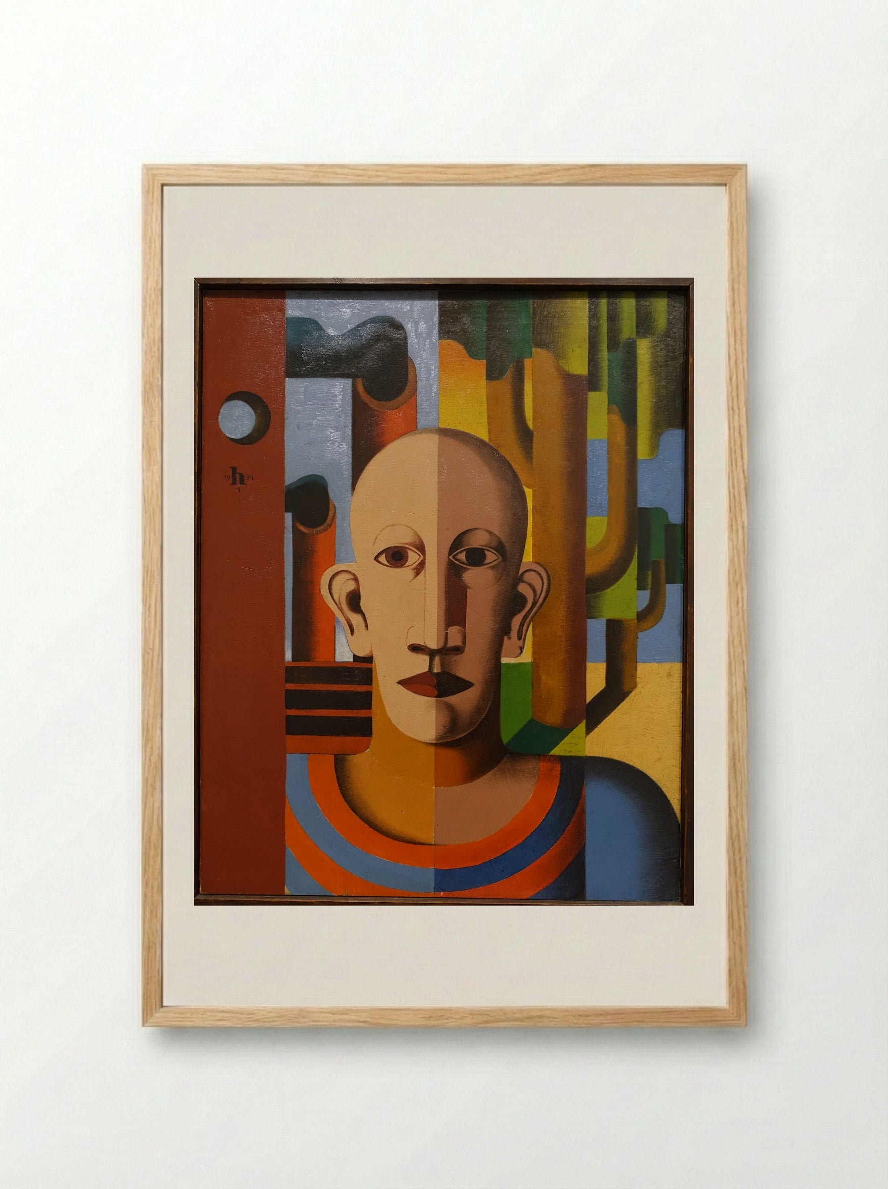 Worker (Self-Portrait in Front of Trees and Chimneys) - Heinrich Hoerle - Framed Print Wood
