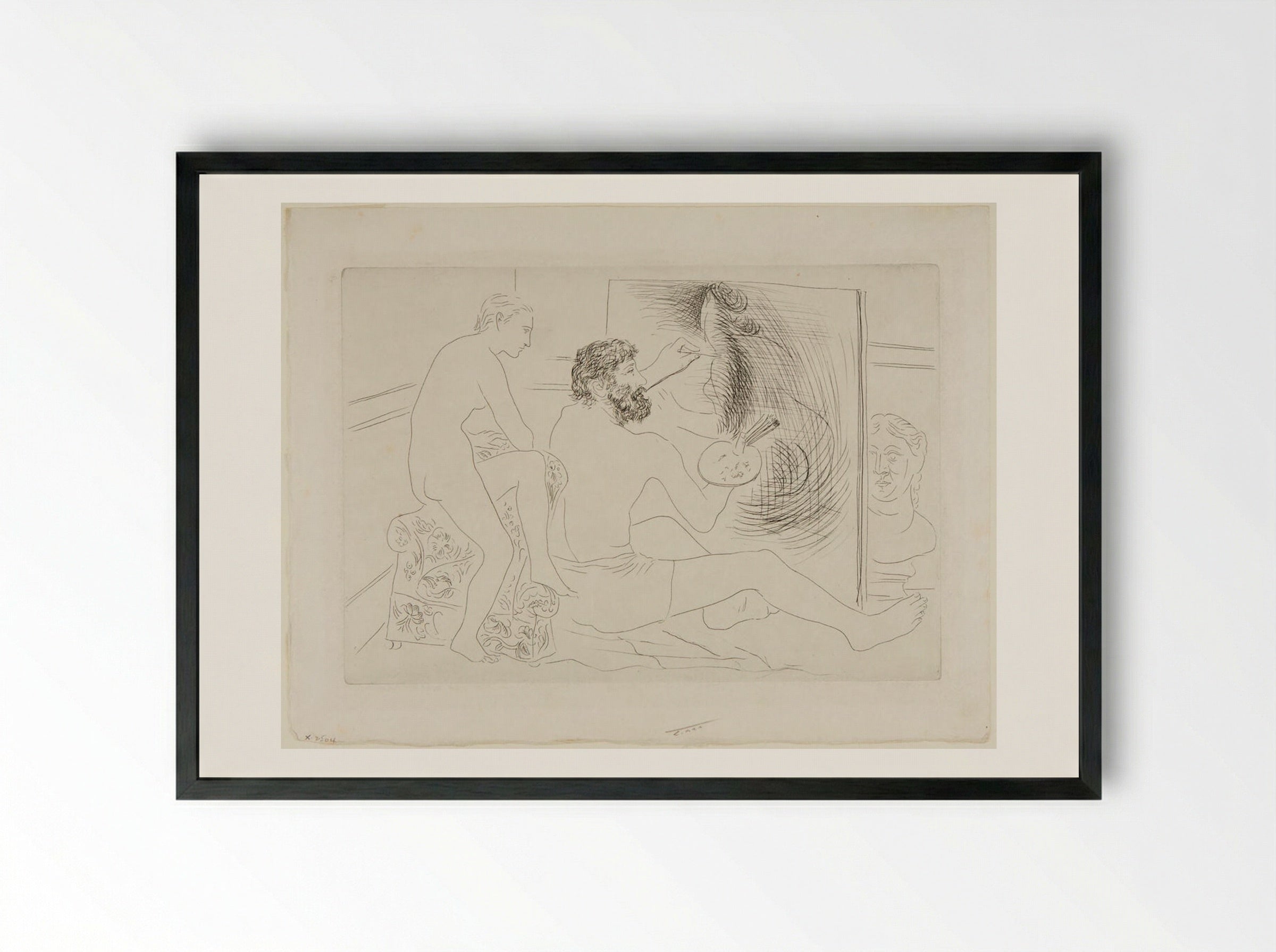 Working Painter observed by Nude Model - Pablo Picasso - Framed Print Black