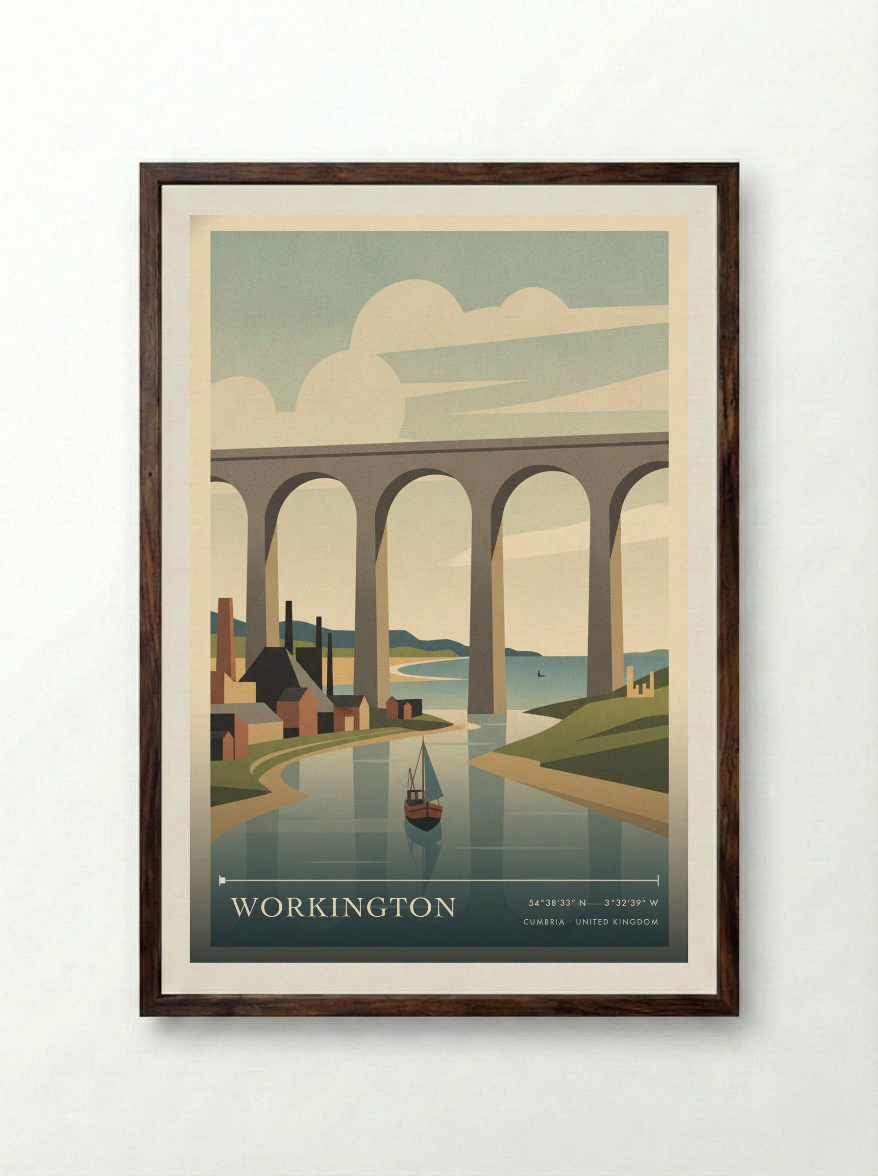 Workington Cumbria United Kingdom Travel Poster - Framed Print Dark Wood