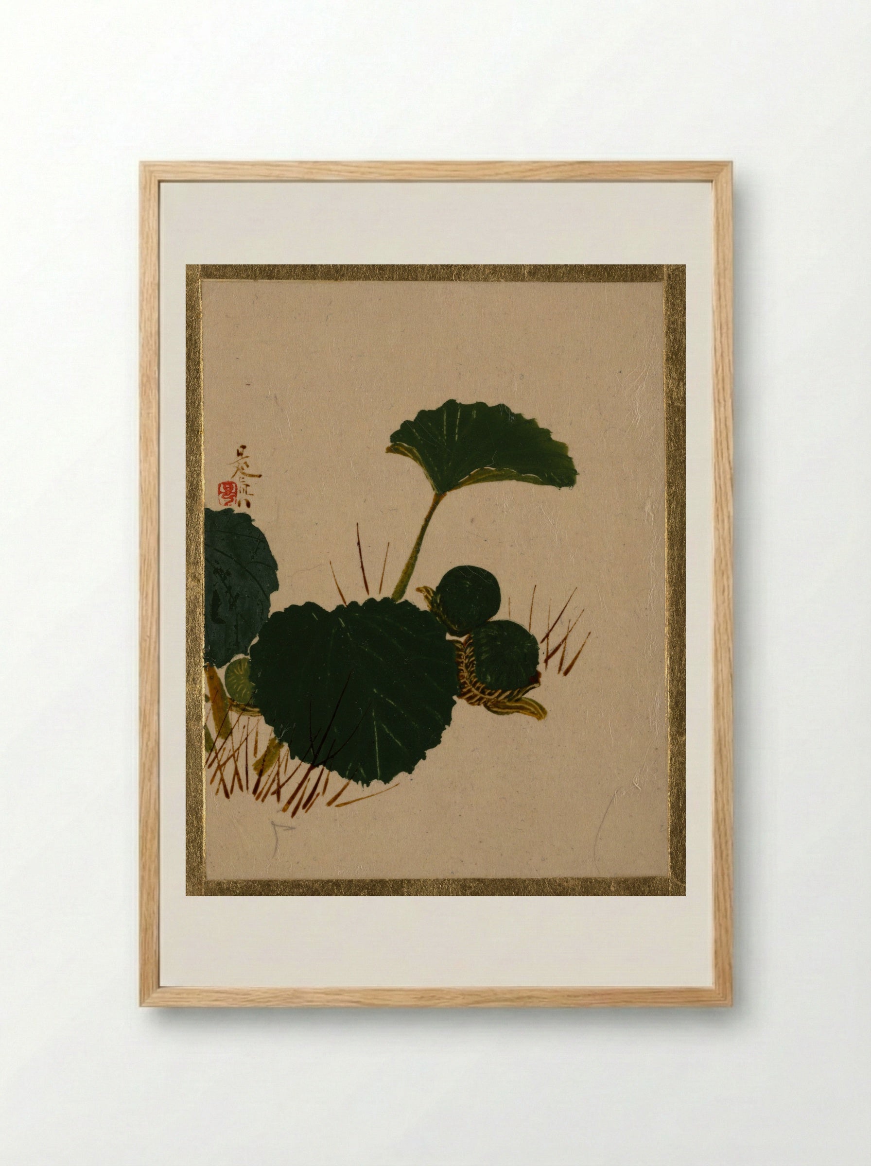 Worm on Green Leaved Plant - Shibata Zeshin - Framed Print Wood