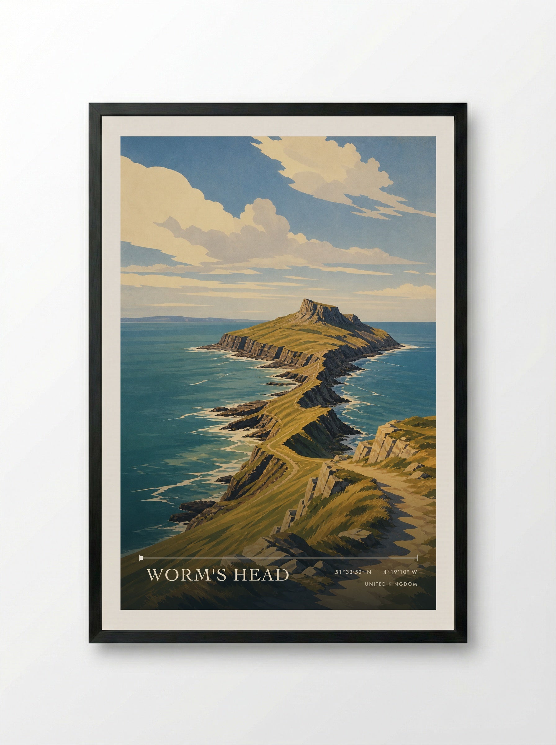 Worm's Head United Kingdom Travel Poster - Framed Print Black
