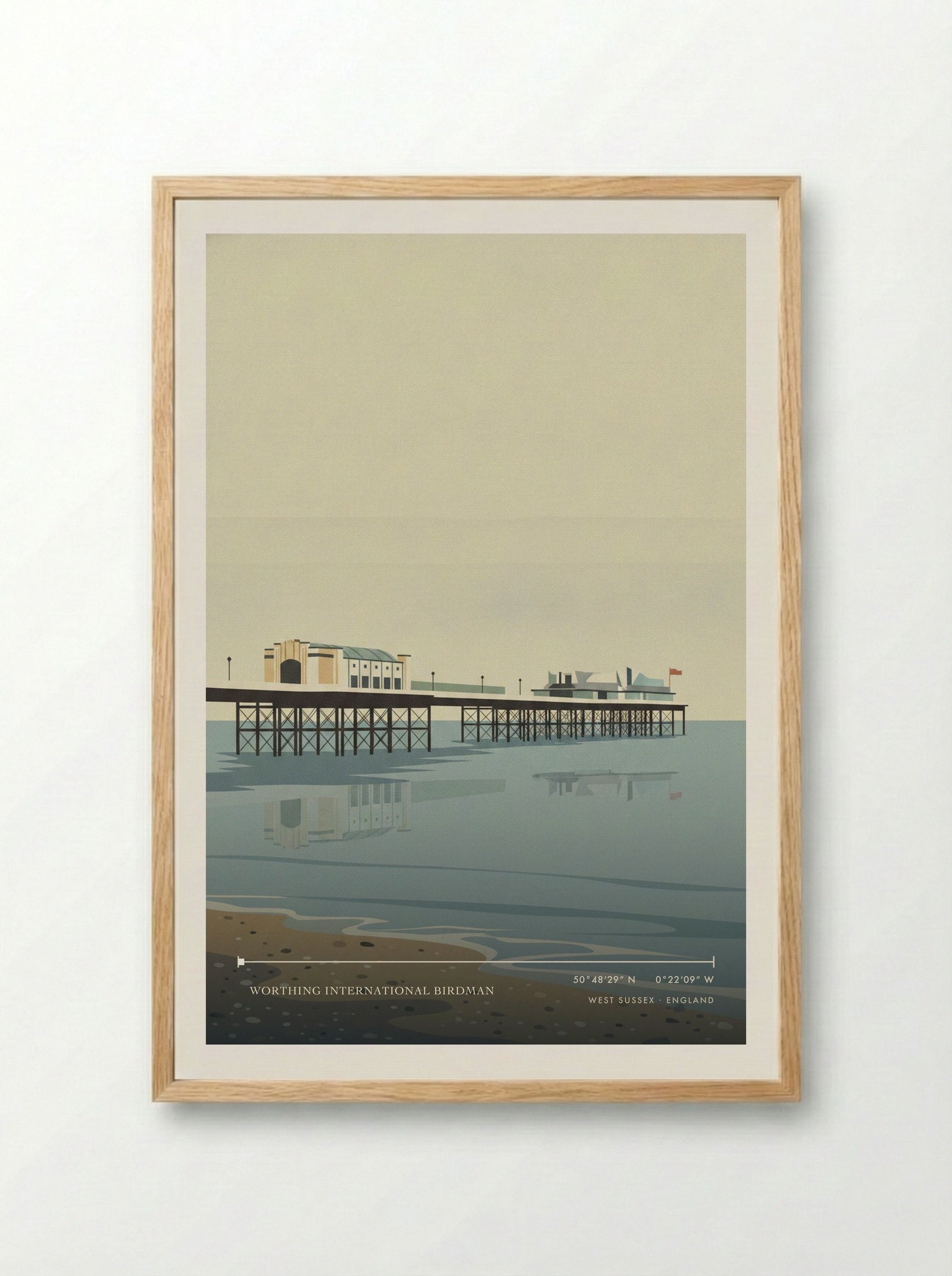 Worthing International Birdman West Sussex England Travel Poster - Framed Print Wood