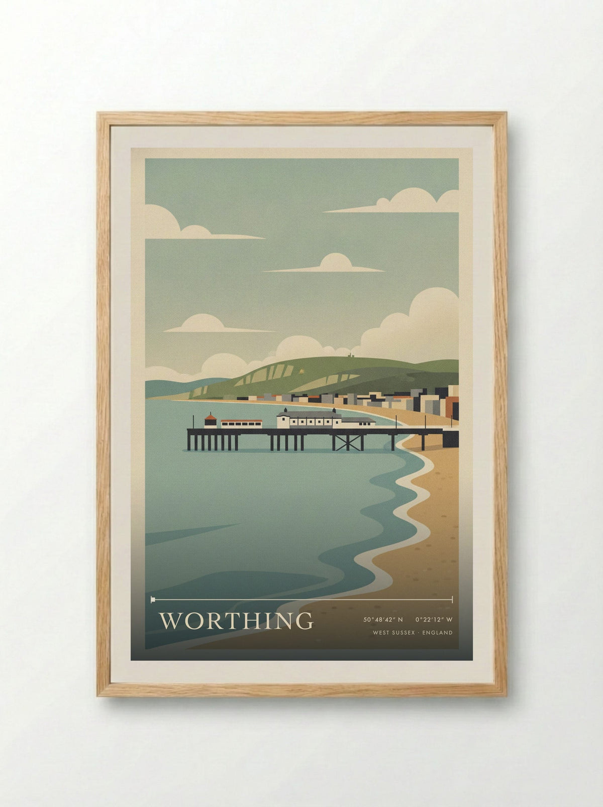 Worthing West Sussex England Travel Poster - Framed Print Wood