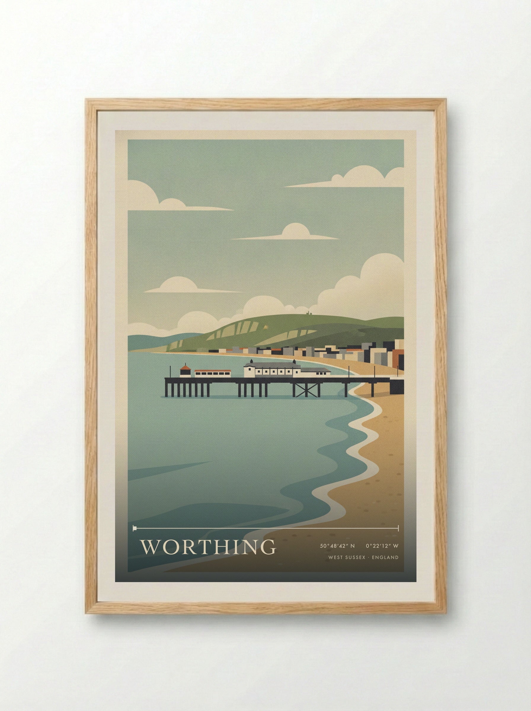 Worthing West Sussex England Travel Poster - Framed Print Wood