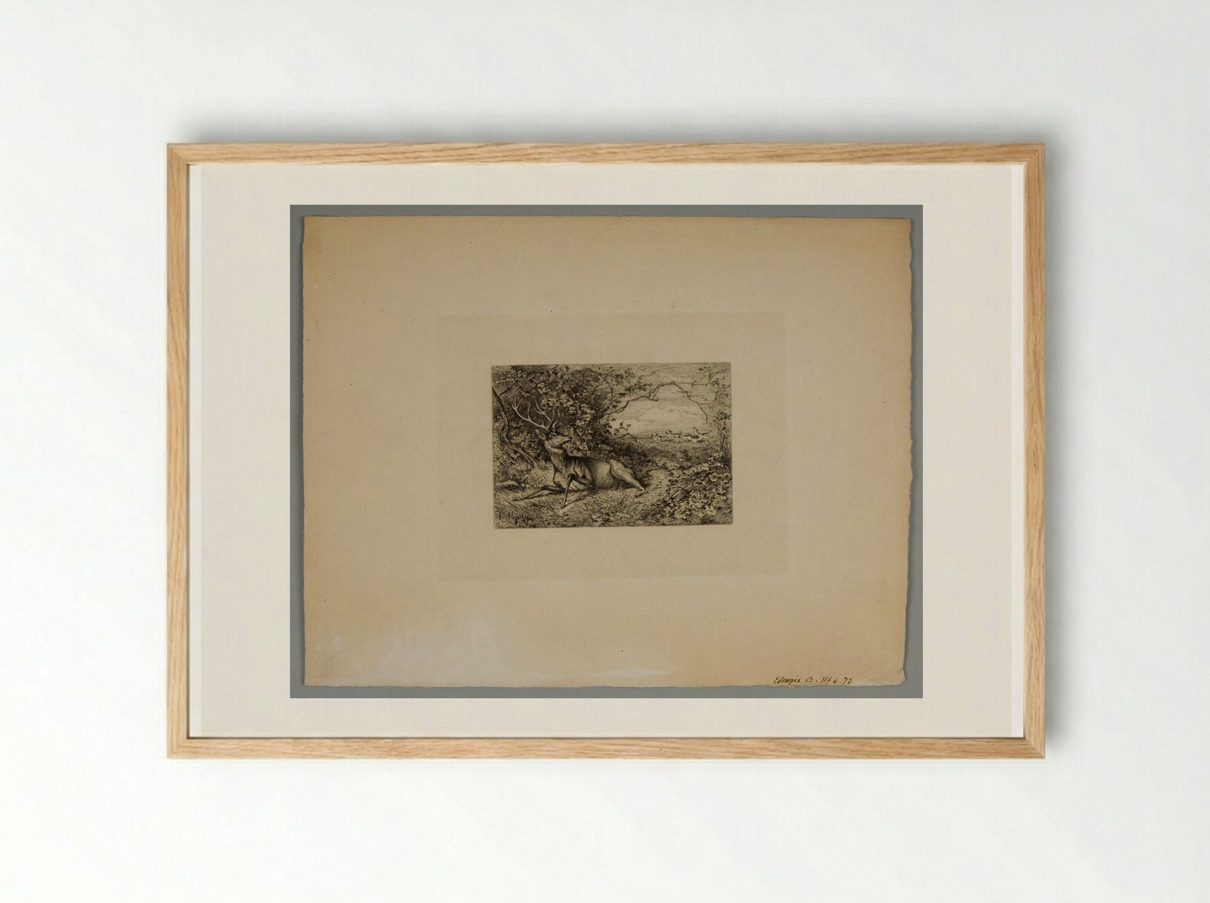 Wounded Stag Chased by Hounds - Karl Bodmer - Framed Print Wood
