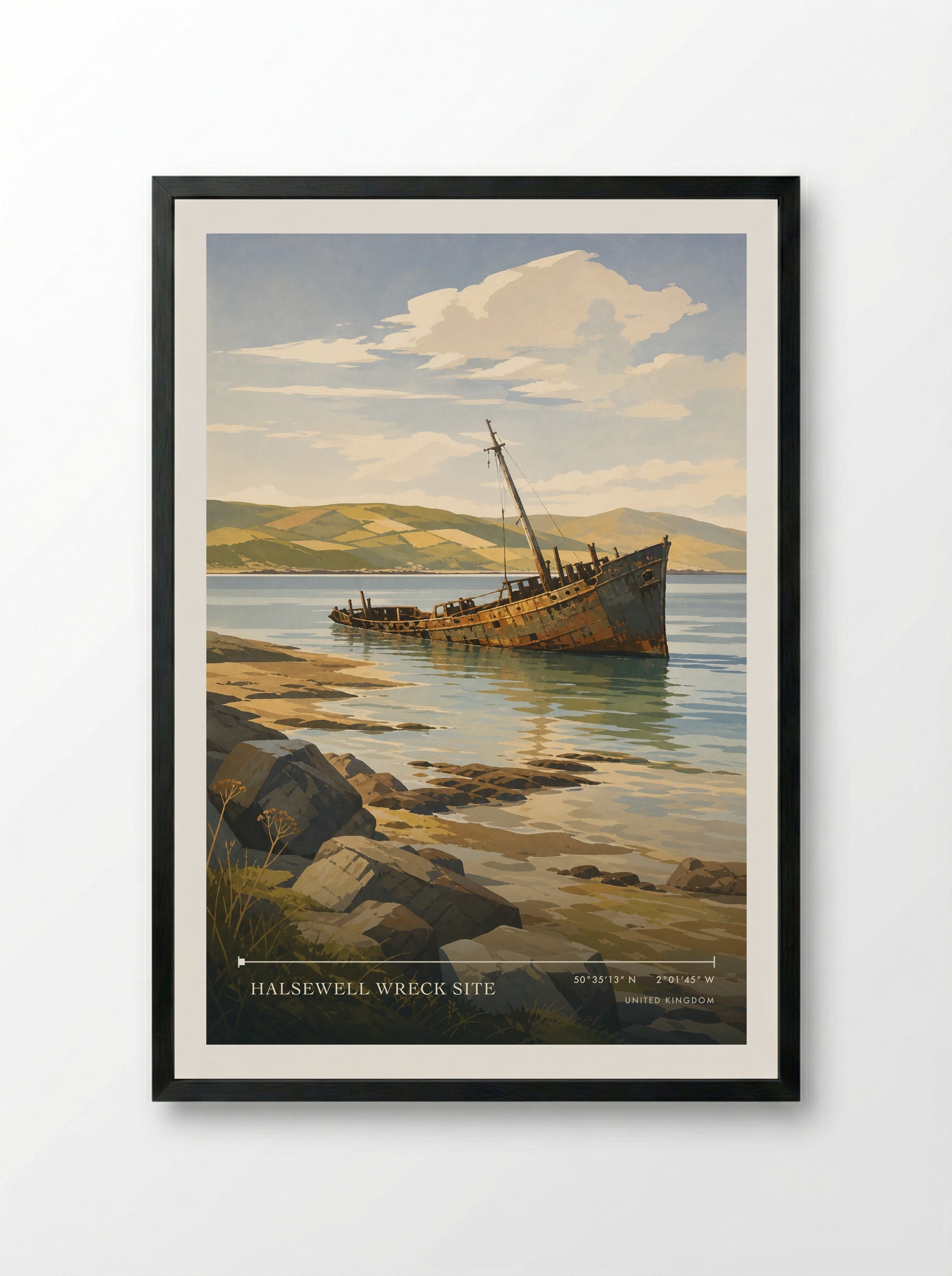 Wreck of the Halsewell United Kingdom Travel Poster - Framed Print Black
