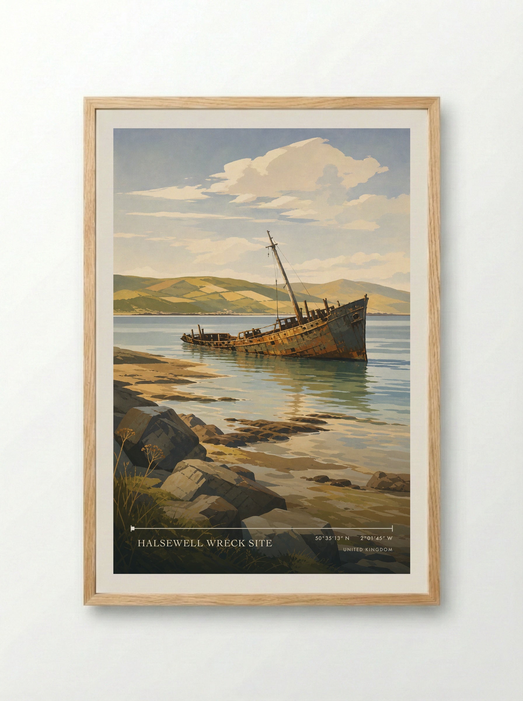 Wreck of the Halsewell United Kingdom Travel Poster - Framed Print Wood