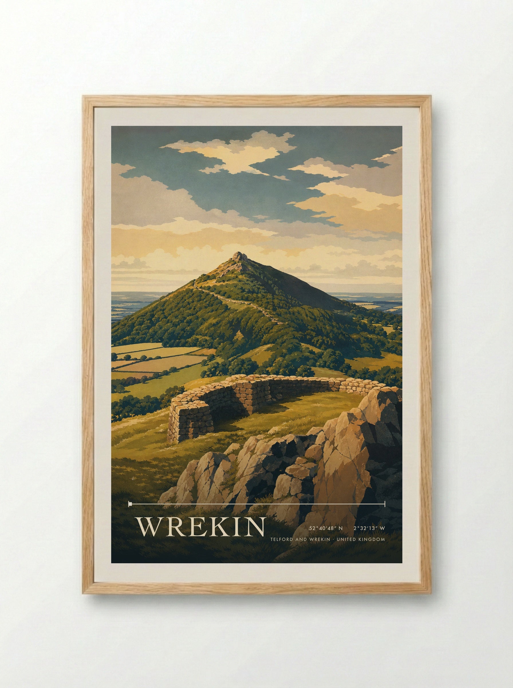 Wrekin Telford and Wrekin United Kingdom Travel Poster - Framed Print Wood
