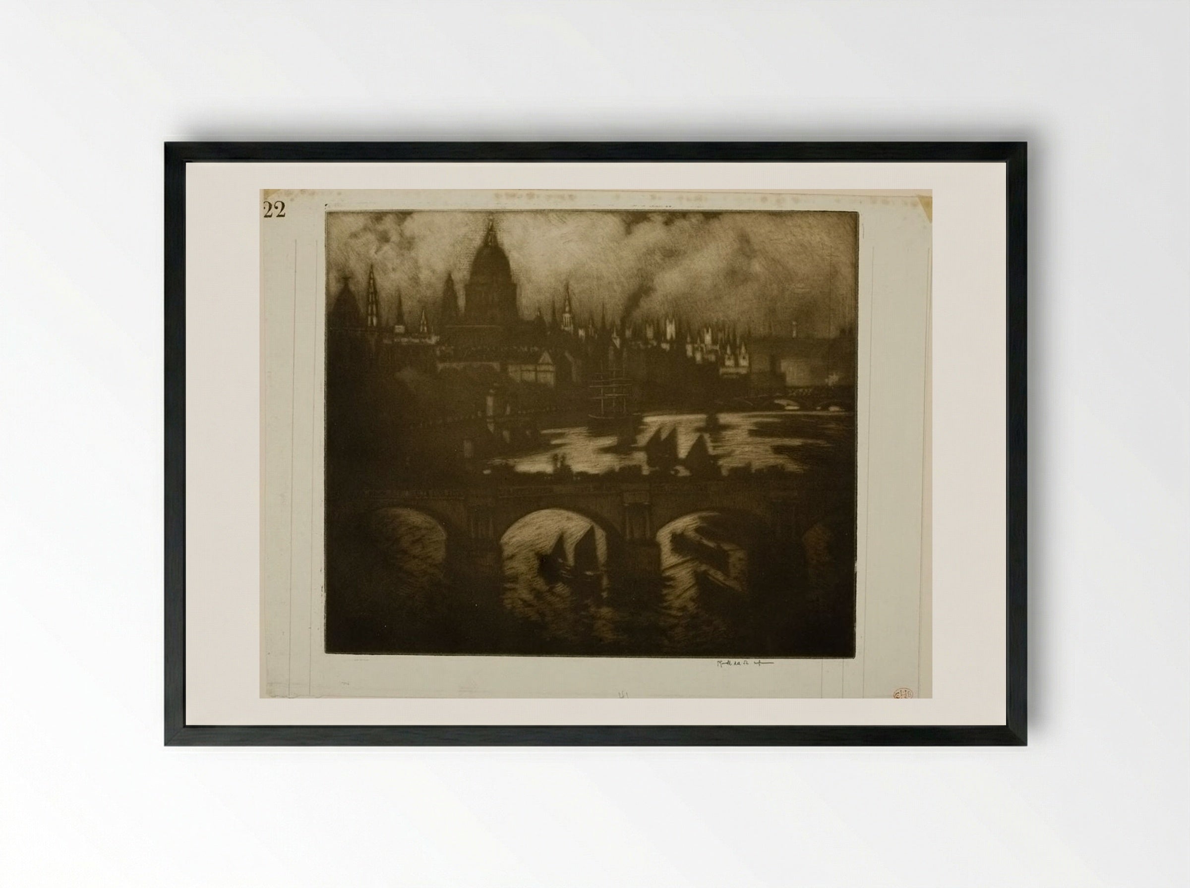 Wren's City - Joseph Pennell - Framed Print Black