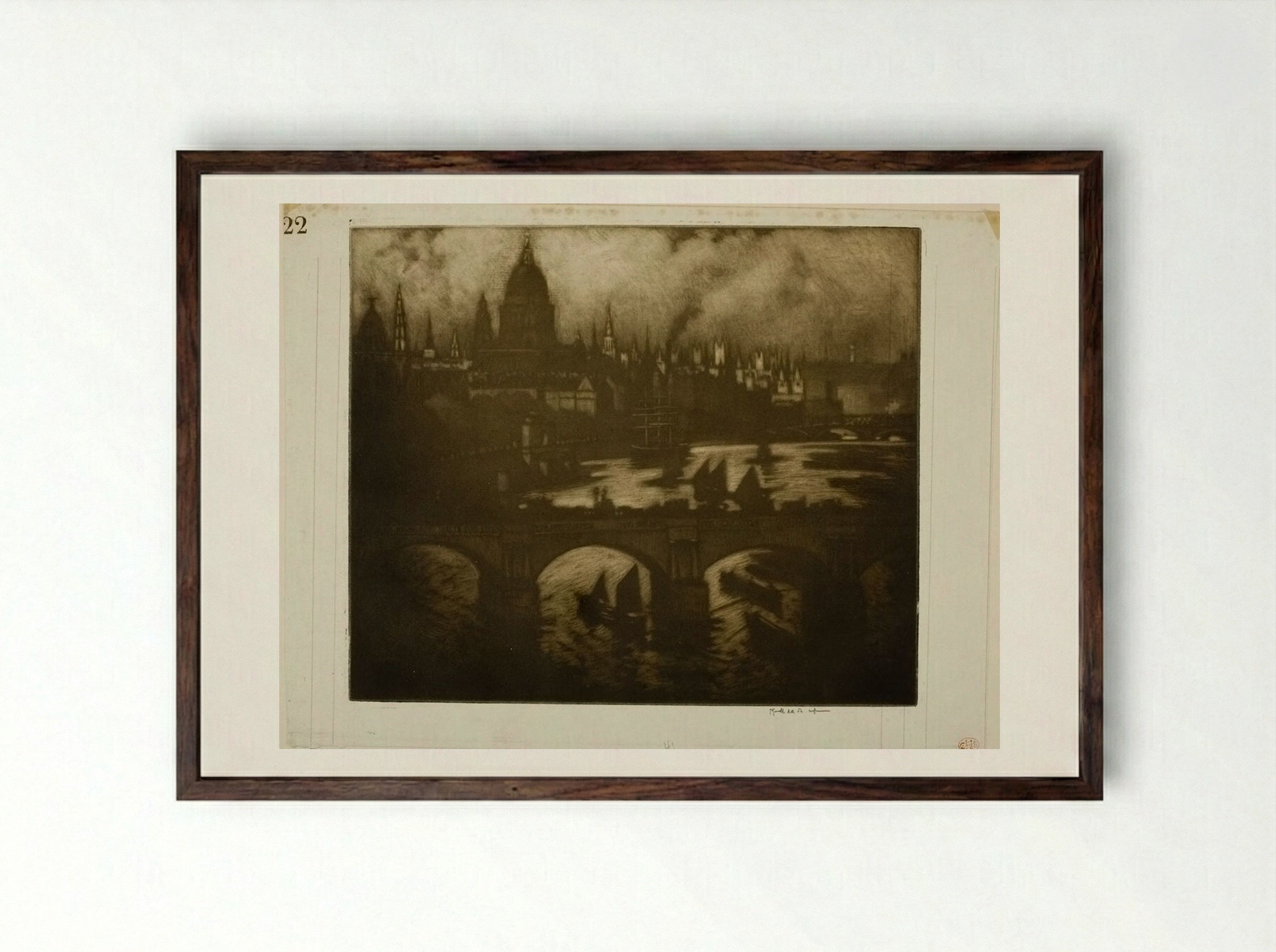 Wren's City - Joseph Pennell - Framed Print Dark Wood