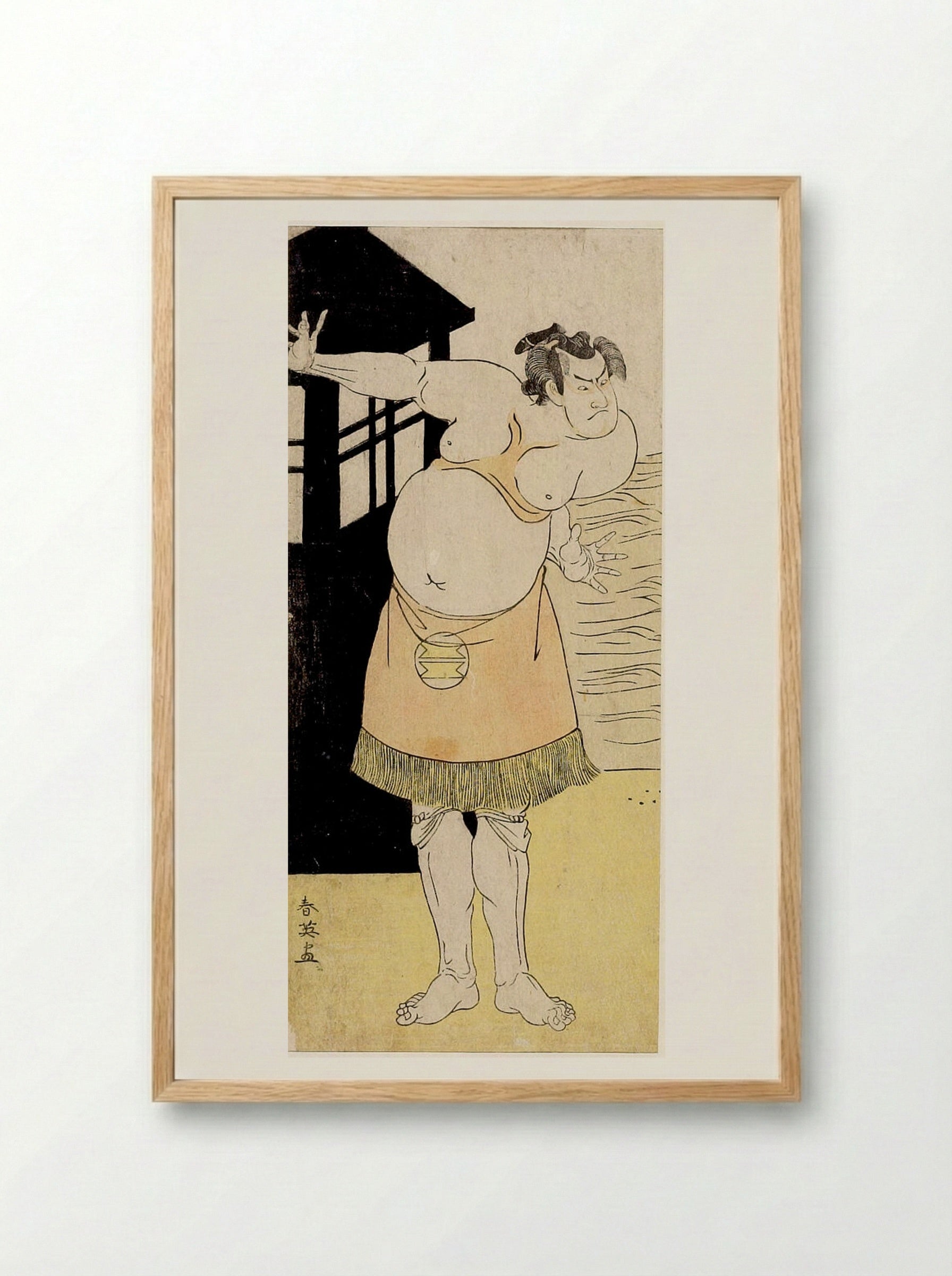Wrestler in a Pink Fringed Apron - Katsukawa Shun'ei - Framed Print Wood