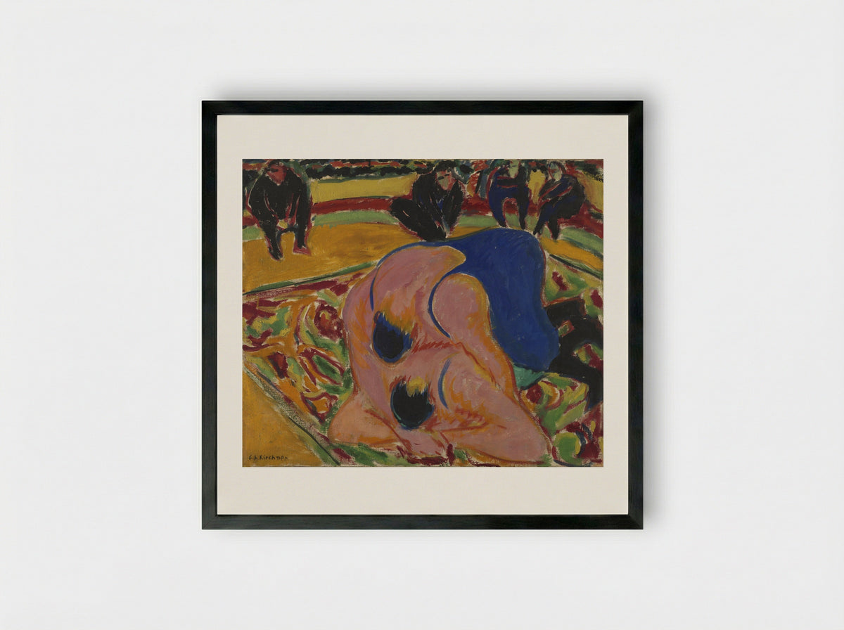 Wrestlers in a Circus - Ernst Ludwig Kirchner - Framed Print Black