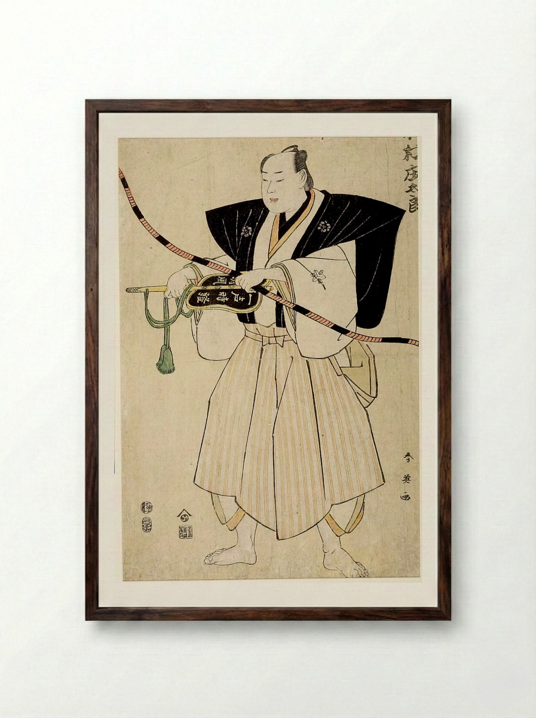 Wrestling Umpire Kimura Shōtarō - Katsukawa Shun'ei - Framed Print Dark Wood