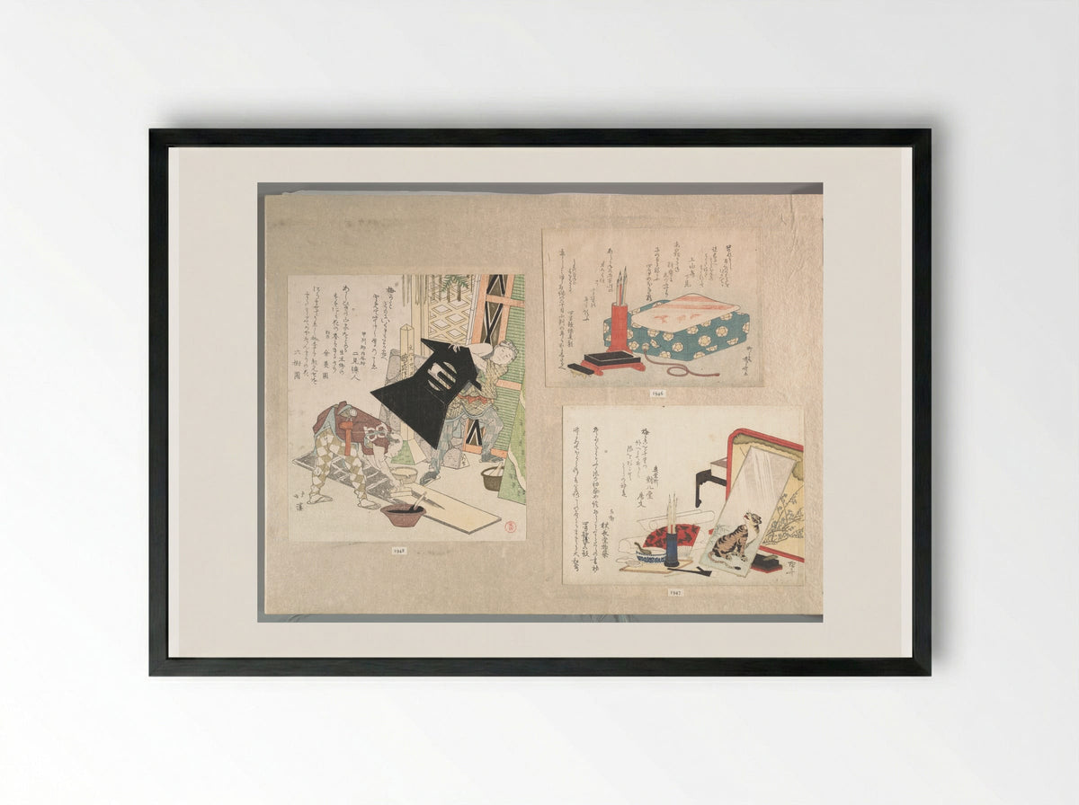 Writing Set and Poem Card Box - Ryūryūkyo Shinsai - Framed Print Black