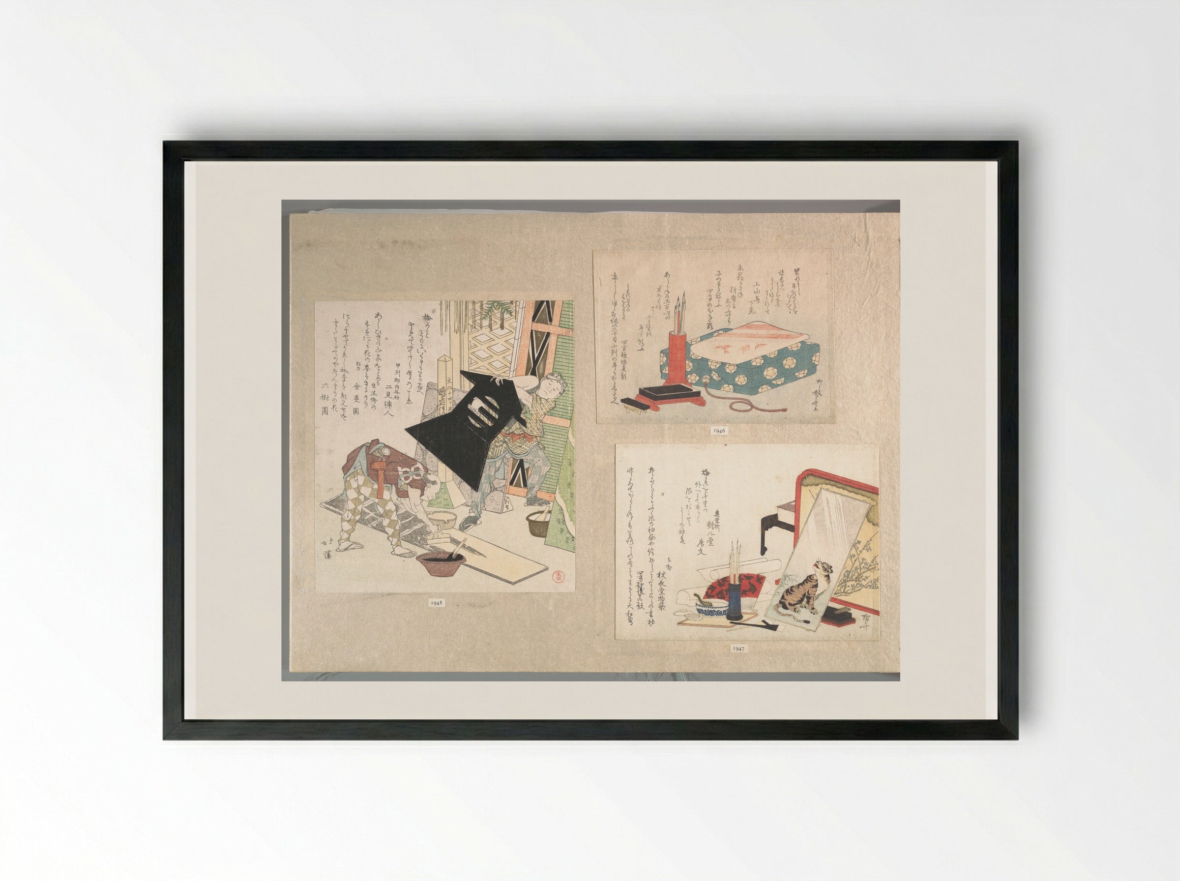 Writing Set and Poem Card Box - Ryūryūkyo Shinsai - Framed Print Black