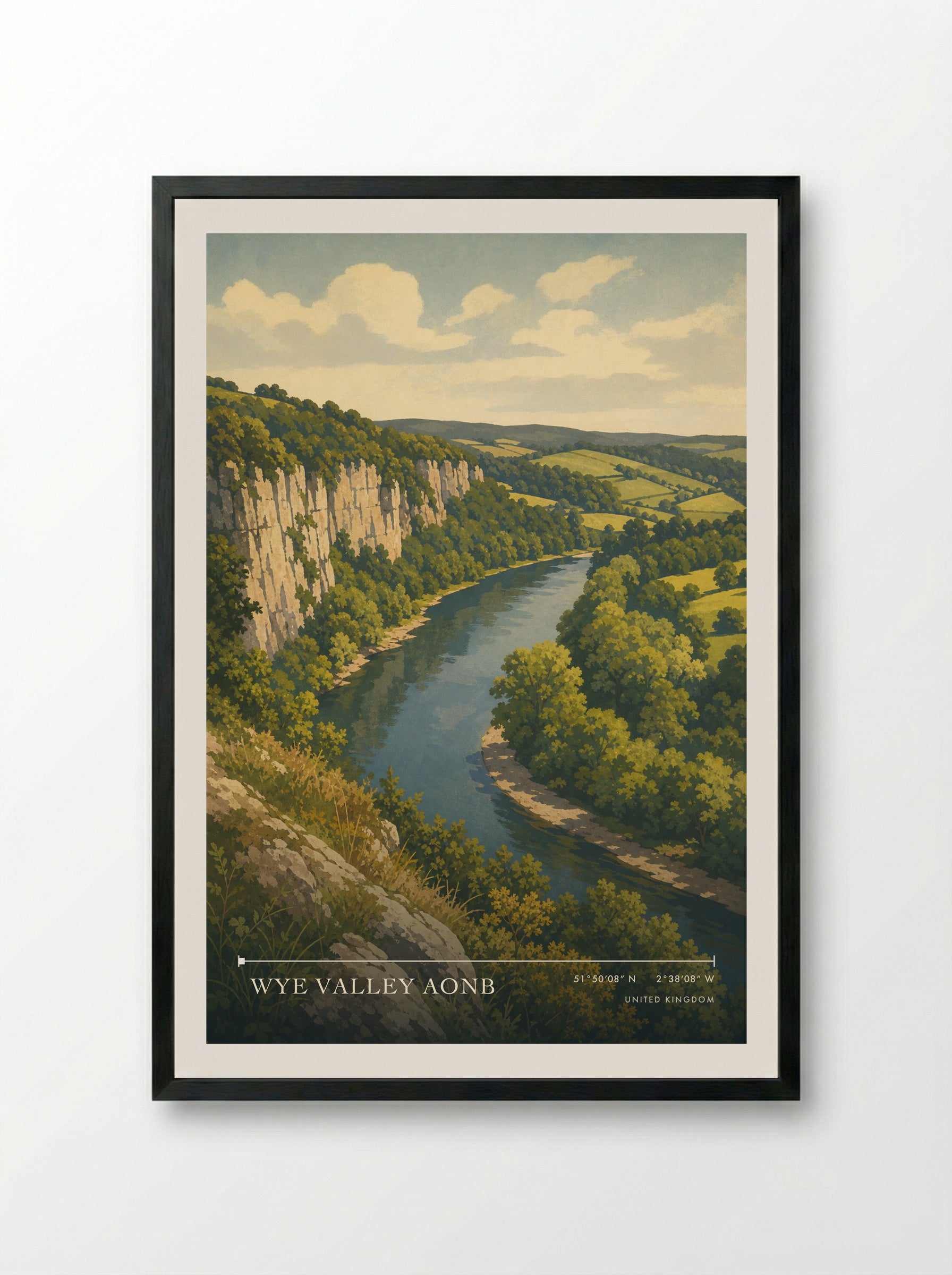 Wye Valley AONB United Kingdom Travel Poster - Framed Print Black