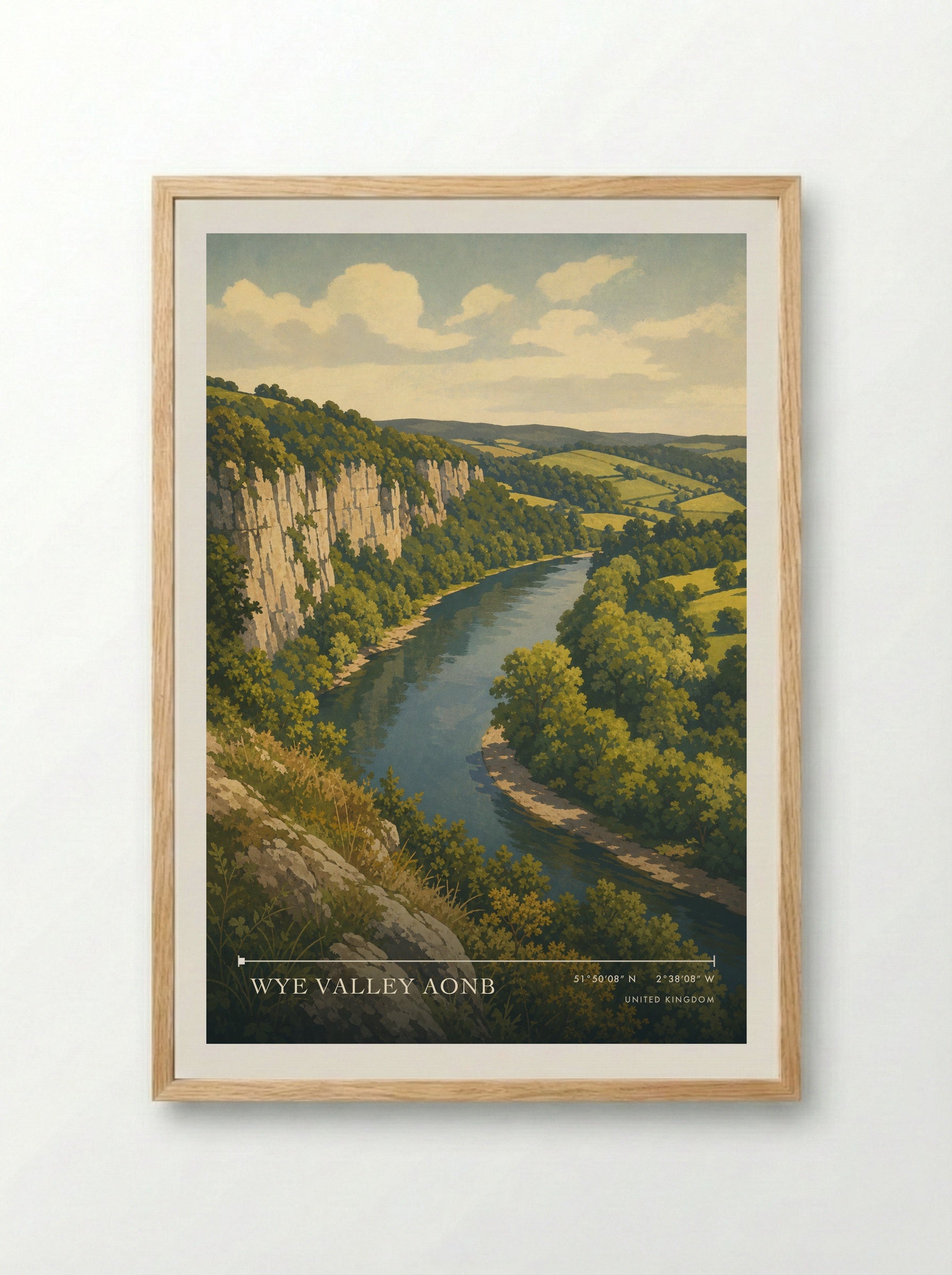 Wye Valley AONB United Kingdom Travel Poster - Framed Print Wood