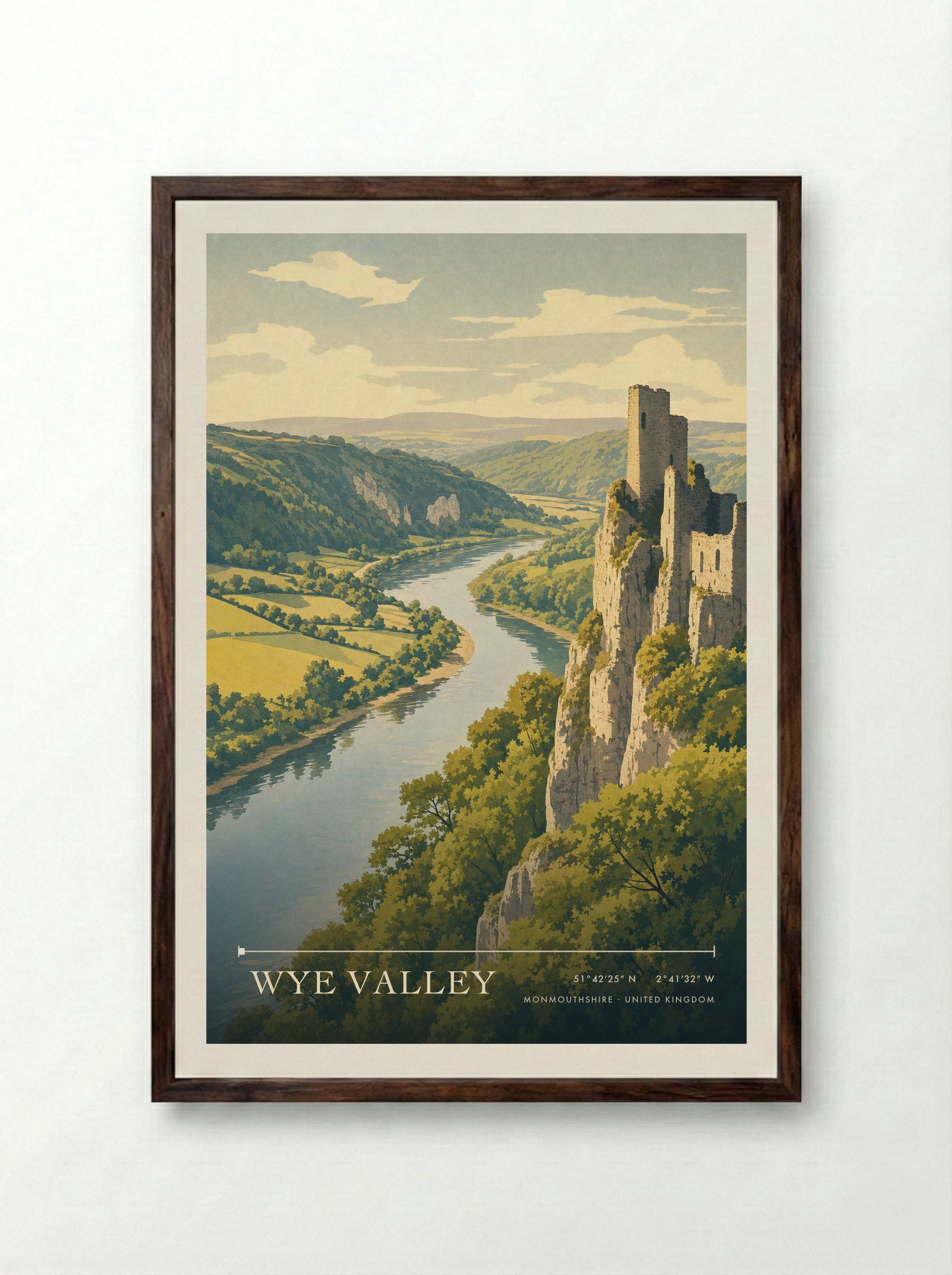 Wye Valley Monmouthshire United Kingdom Travel Poster - Framed Print Dark Wood