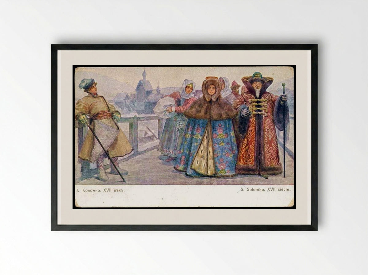 XVII Century (Boyars in Winter) - Sergey Solomko - Framed Print Black