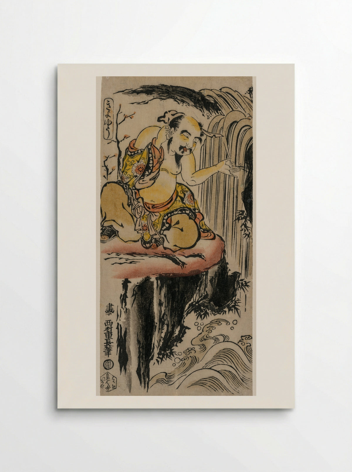 Xu You Rinsing his Ear at a Waterfall - Nishimura Shigenaga - Poster