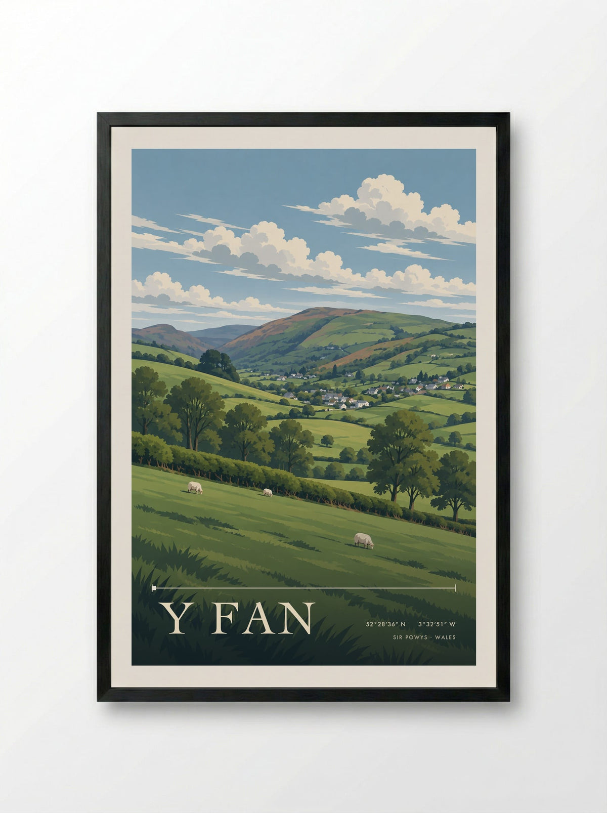 Y Fan, Sir Powys | Travel Poster - Framed Print Black