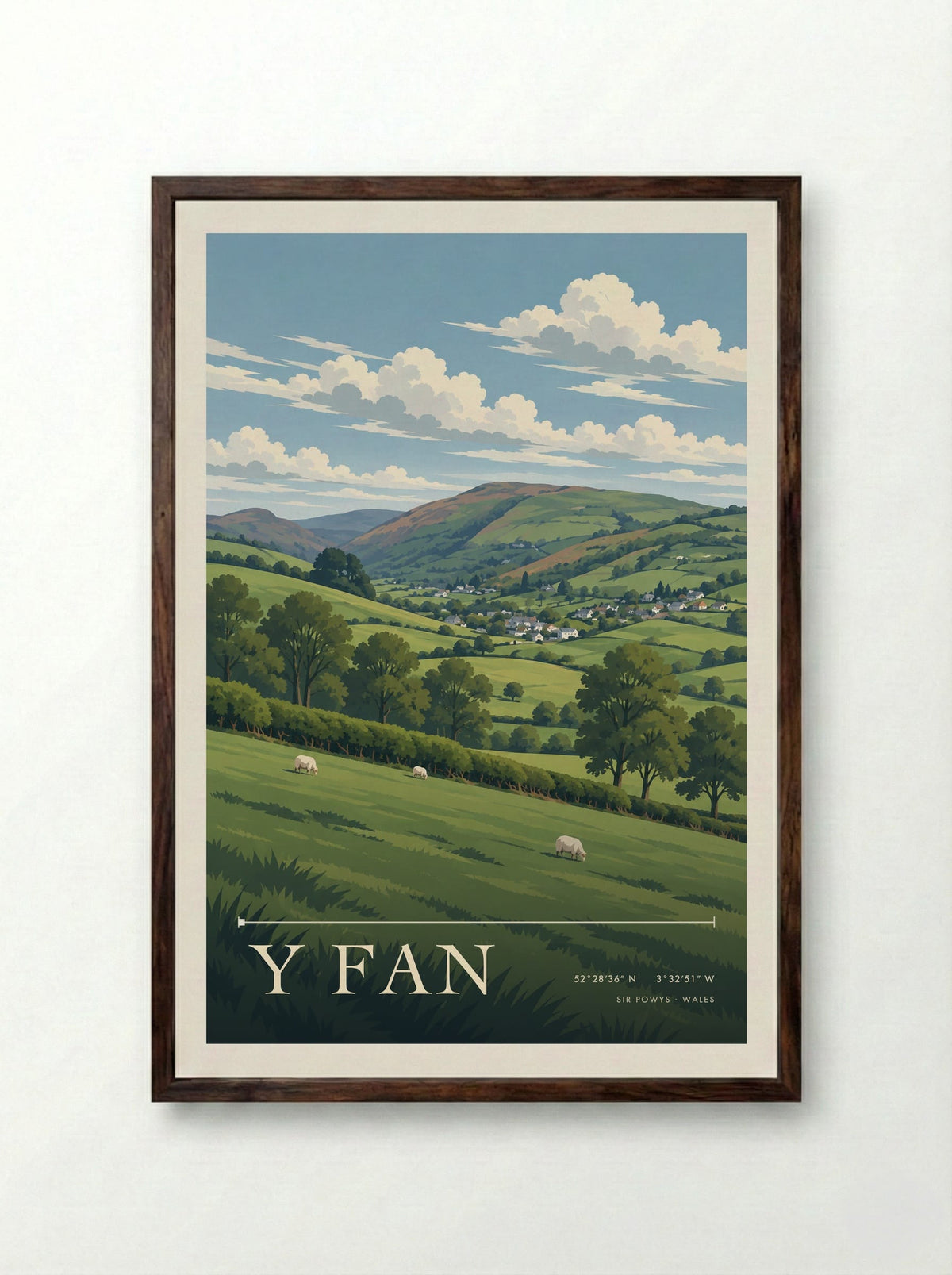 Y Fan, Sir Powys | Travel Poster - Framed Print Dark Wood