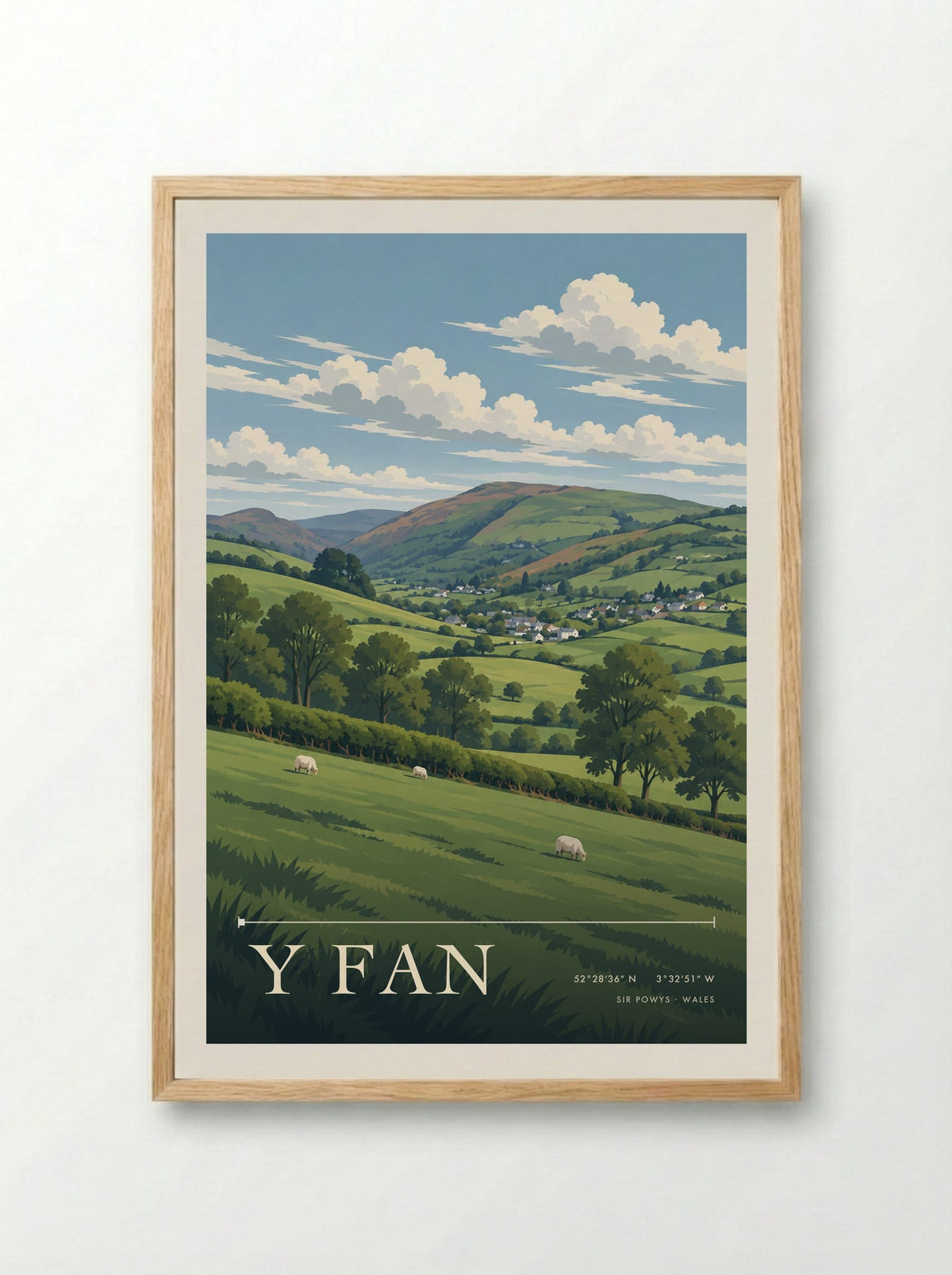 Y Fan, Sir Powys | Travel Poster - Framed Print Wood