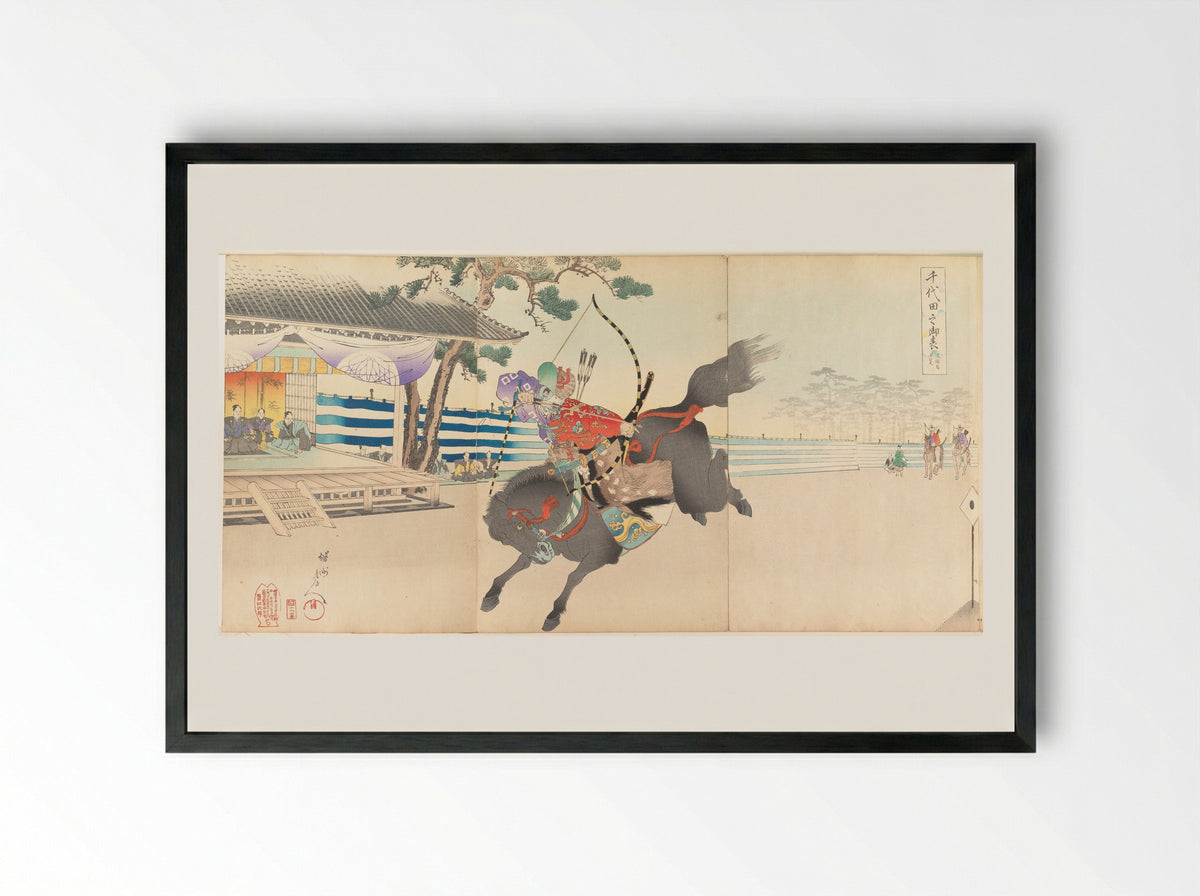 Yabusame (Mounted Archery) - Hashimoto Chikanobu - Framed Print Black