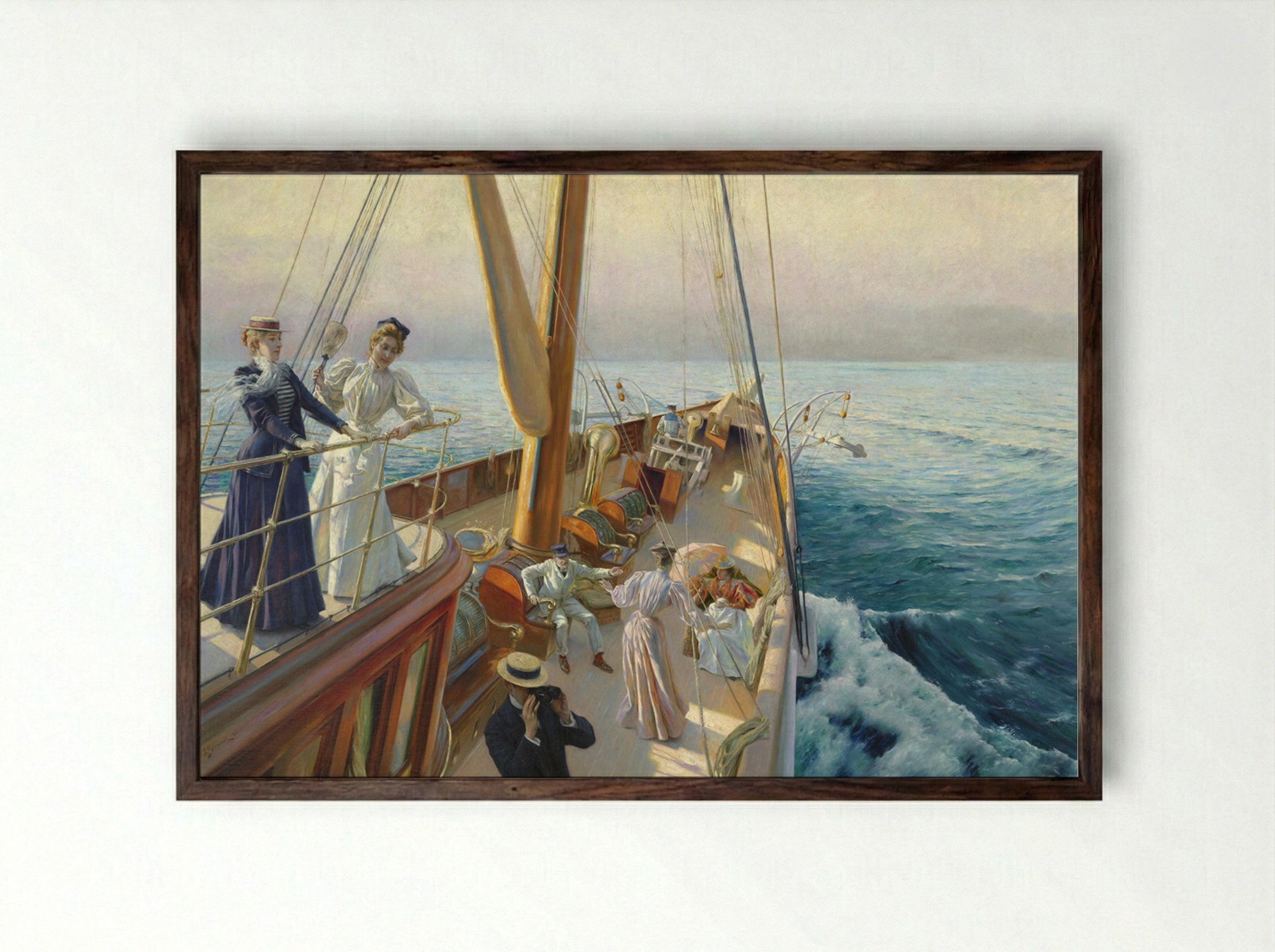 Yachting in the Mediterranean - Julius LeBlanc Stewart - Framed Print Dark Wood