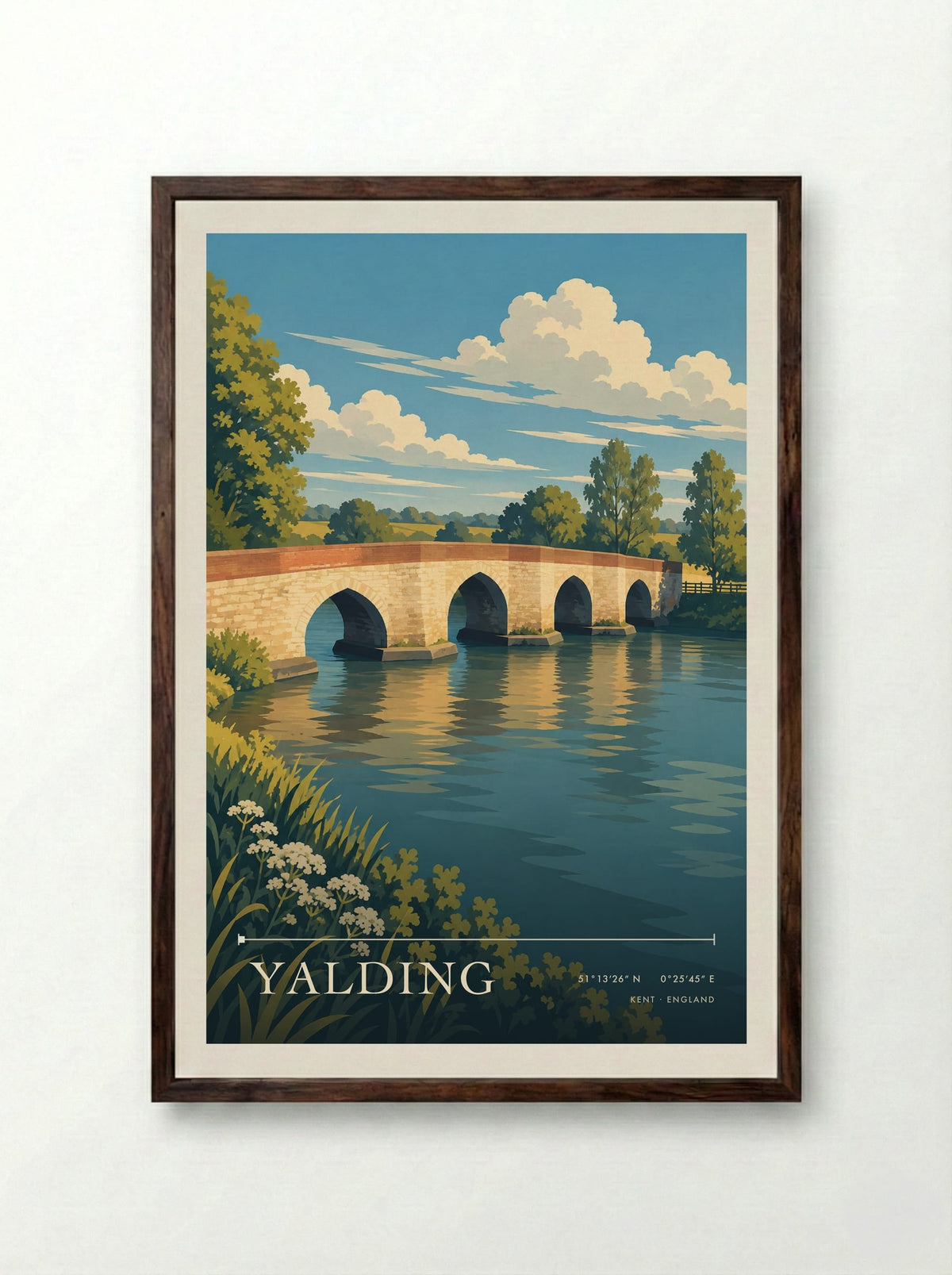 Yalding, Kent | Travel Poster - Framed Print Dark Wood