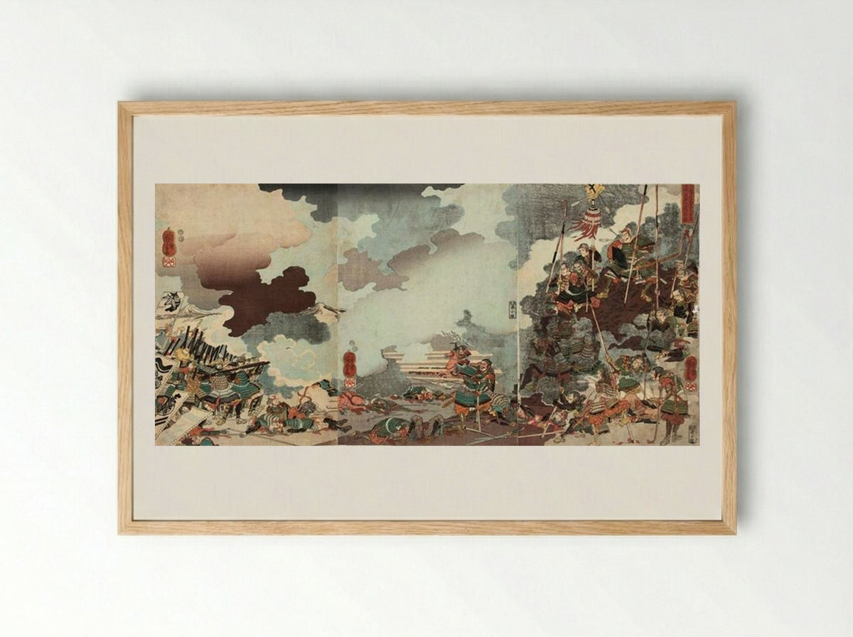 Yamamoto Kansuke, Wounded by Arrows - Utagawa Kuniyoshi - Framed Print Wood