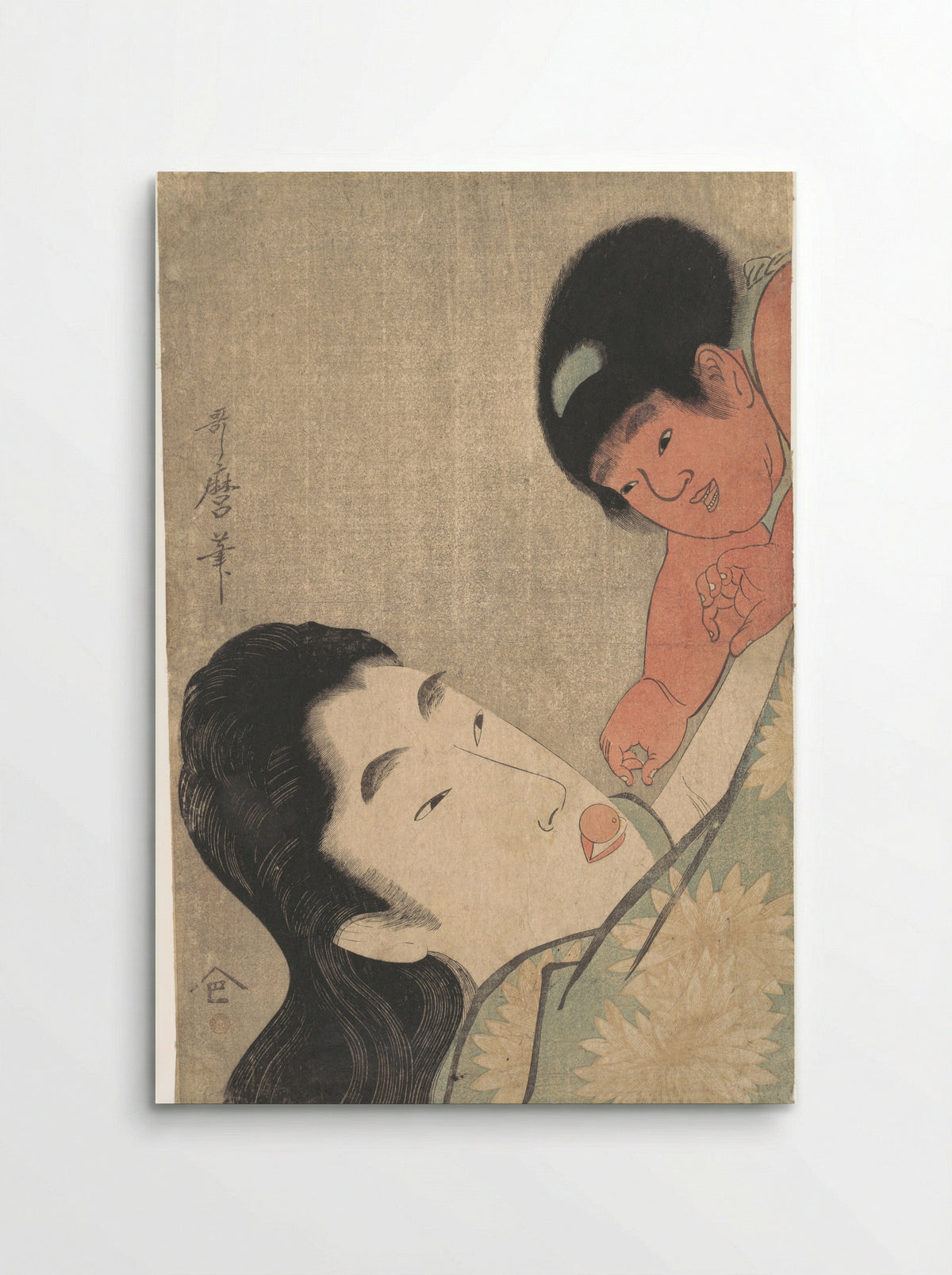 Yamauba and Kintarō Playing with a Cherry - Kitagawa Utamaro - Poster