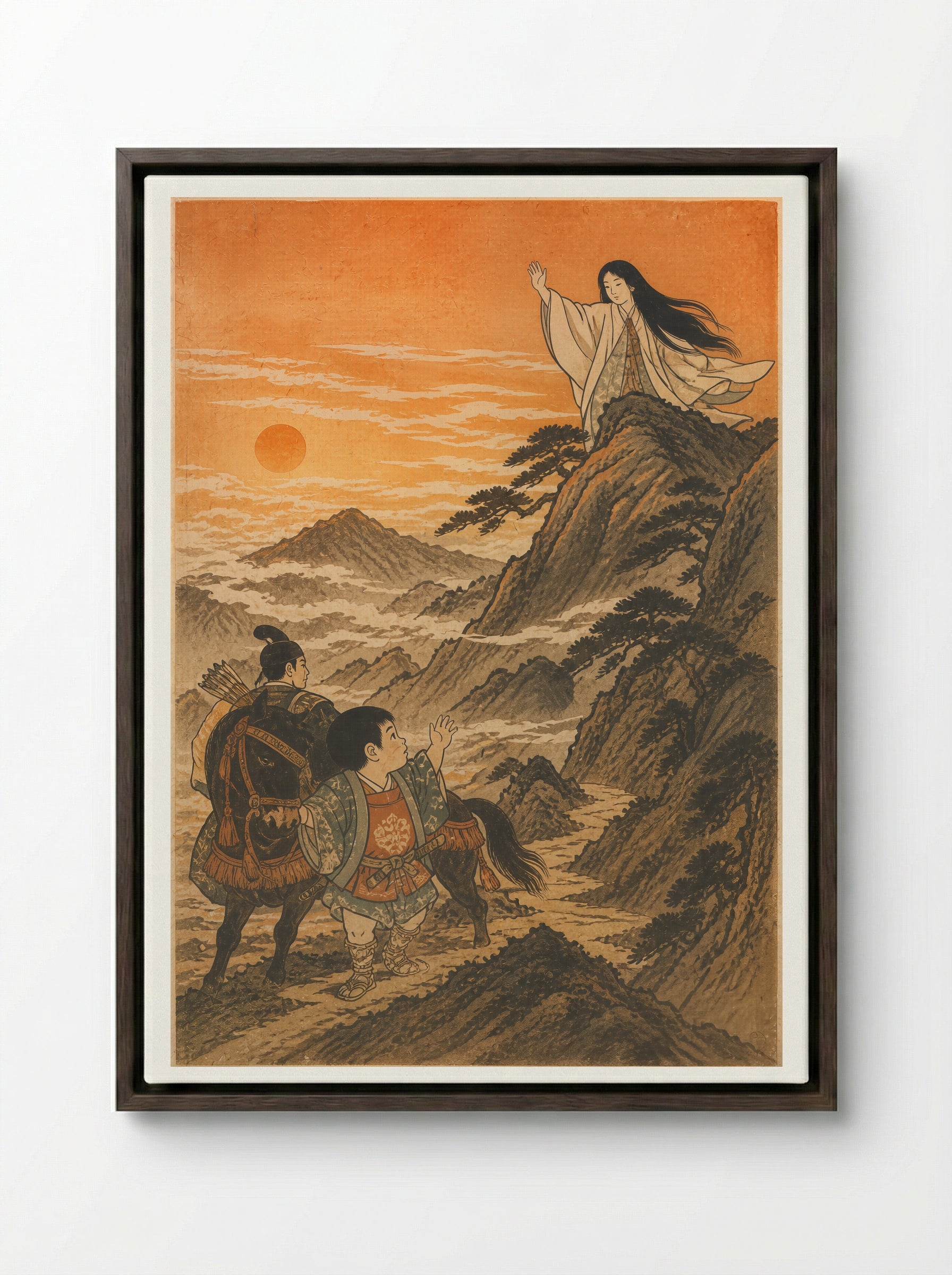 Yamauba and Kintaro: The Ashigara Road - Framed Canvas Dark Wood