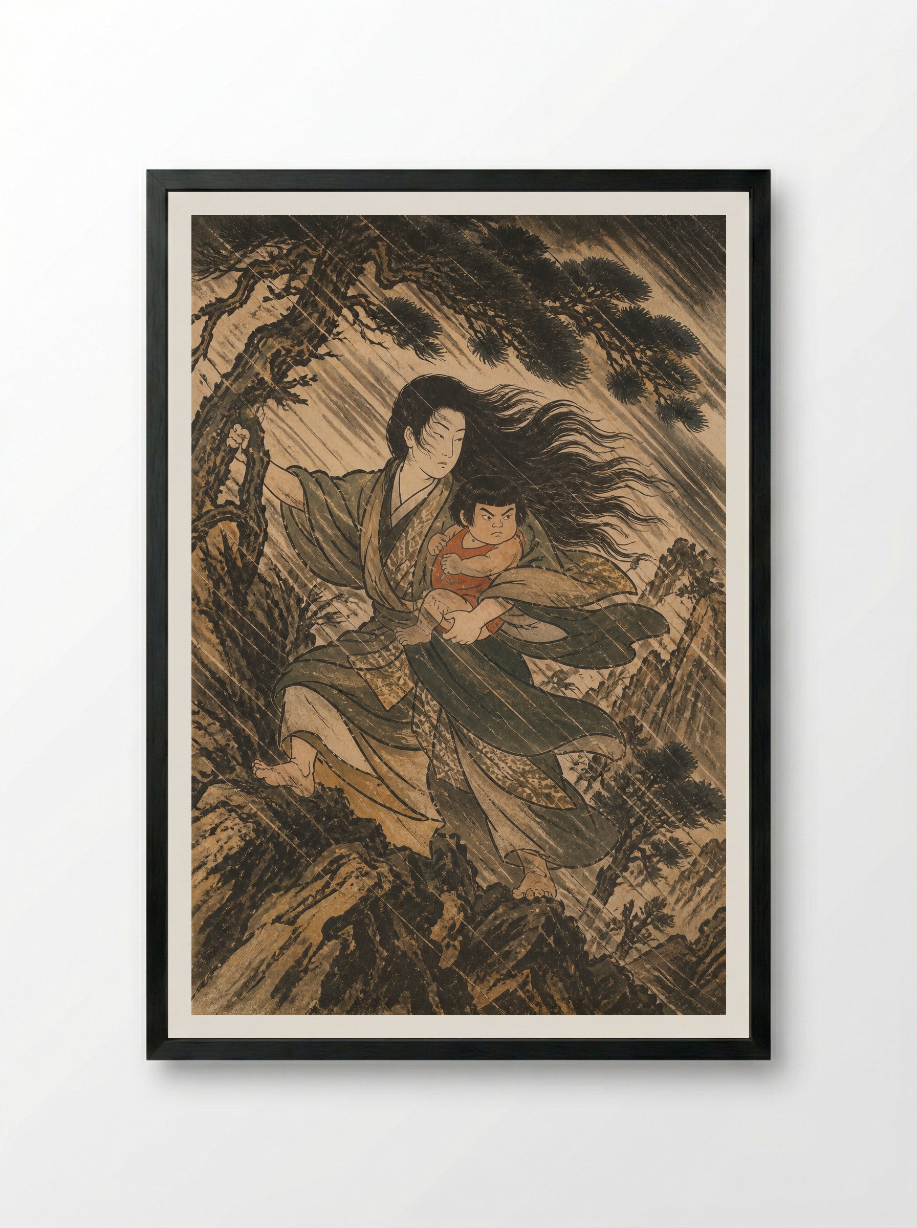 Yamauba and Kintaro: The Cabin under Ashigara - Framed Print Black