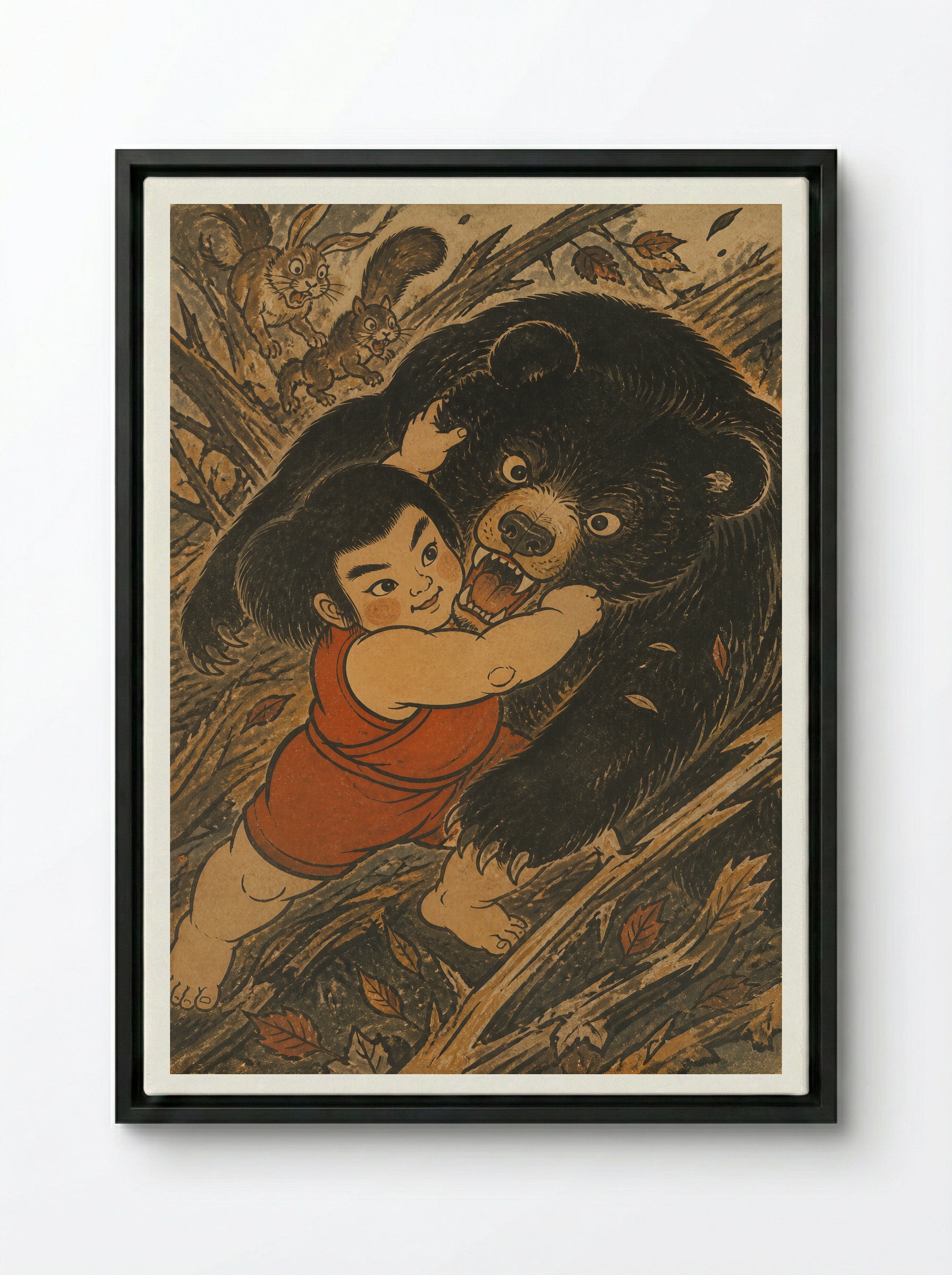 Yamauba and Kintaro: The Mountain Being Turns - Framed Canvas Black
