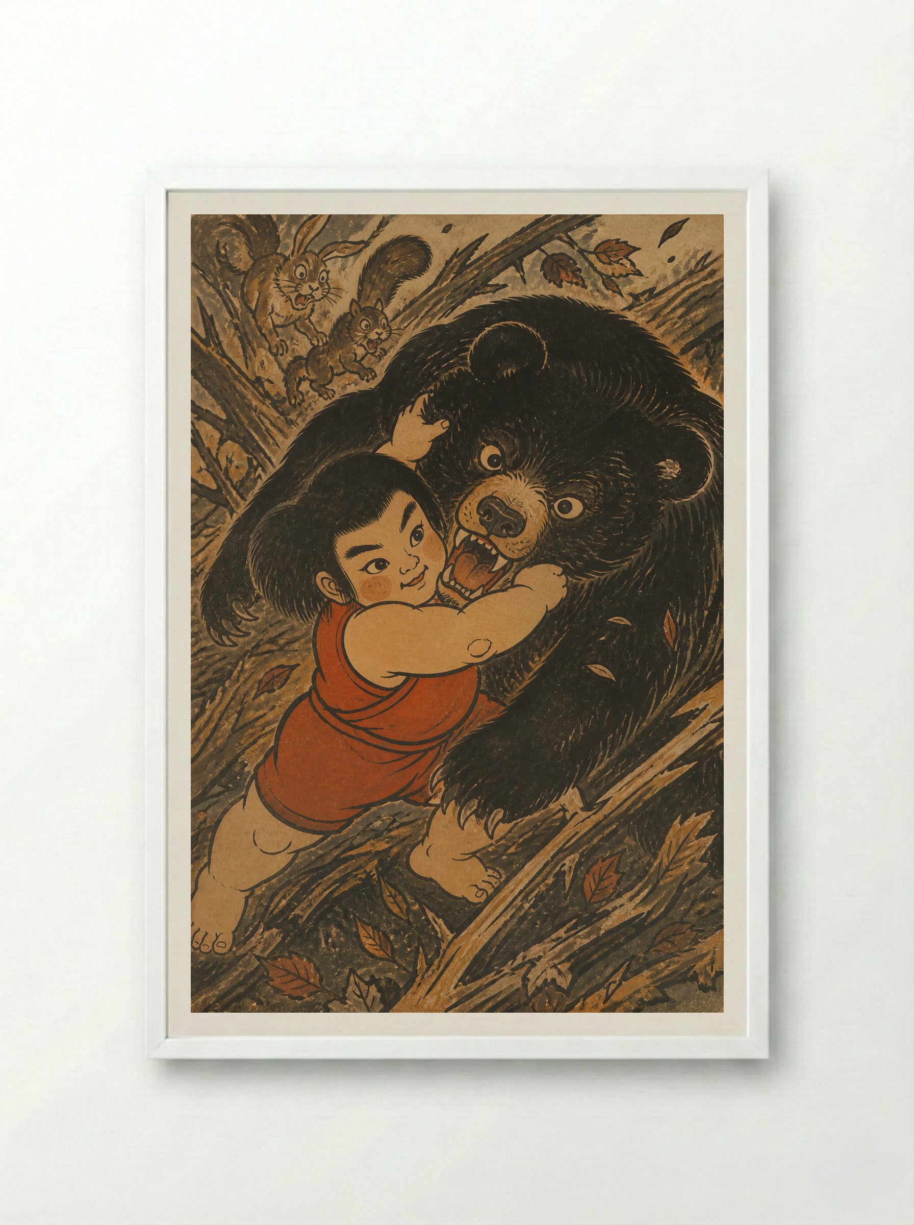 Yamauba and Kintaro: The Mountain Being Turns - Framed Print White