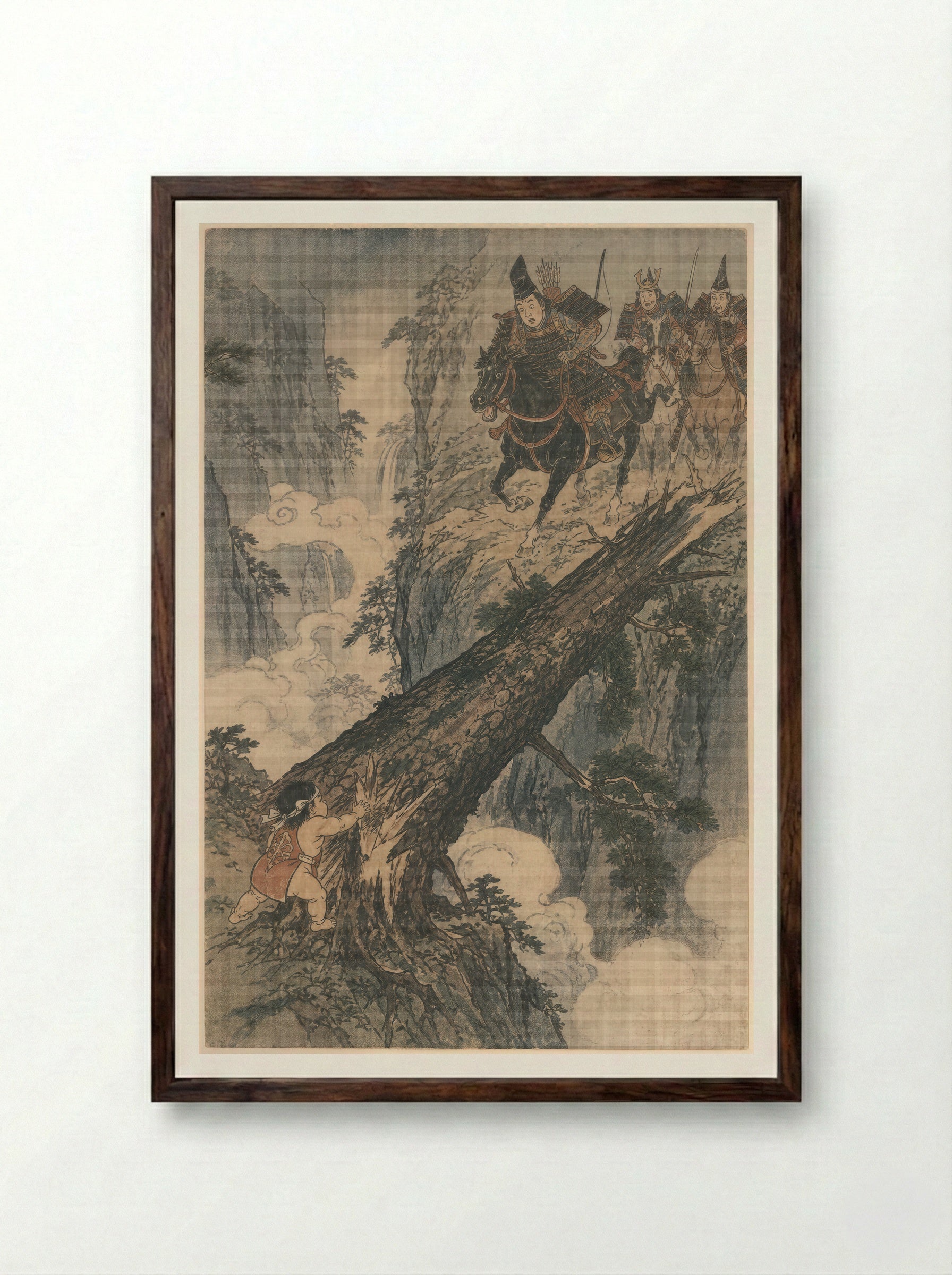 Yamauba and Kintaro: The Strength Test - Framed Print Dark Wood