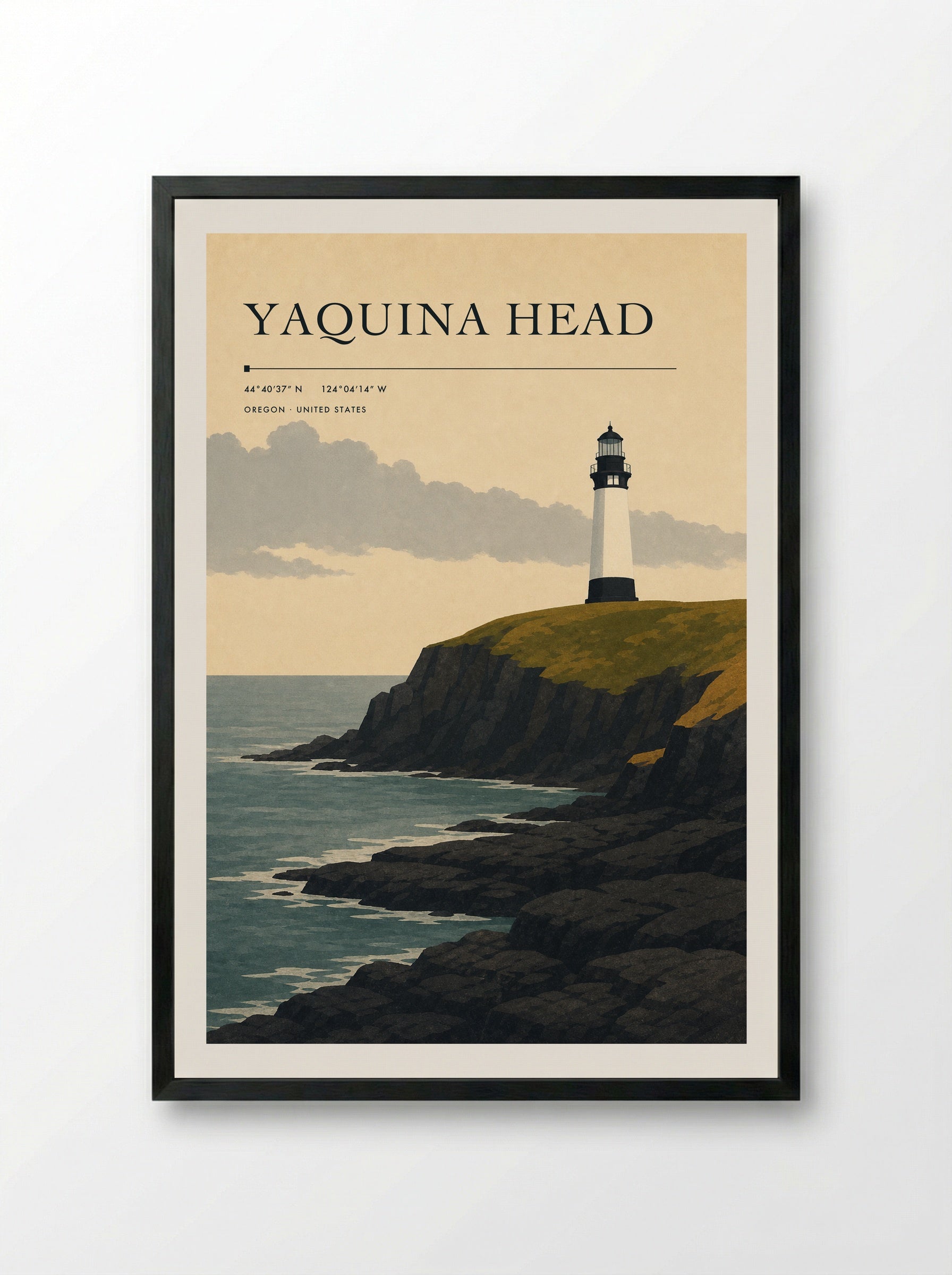 Yaquina Head Travel Poster Artwork - Framed Print Black