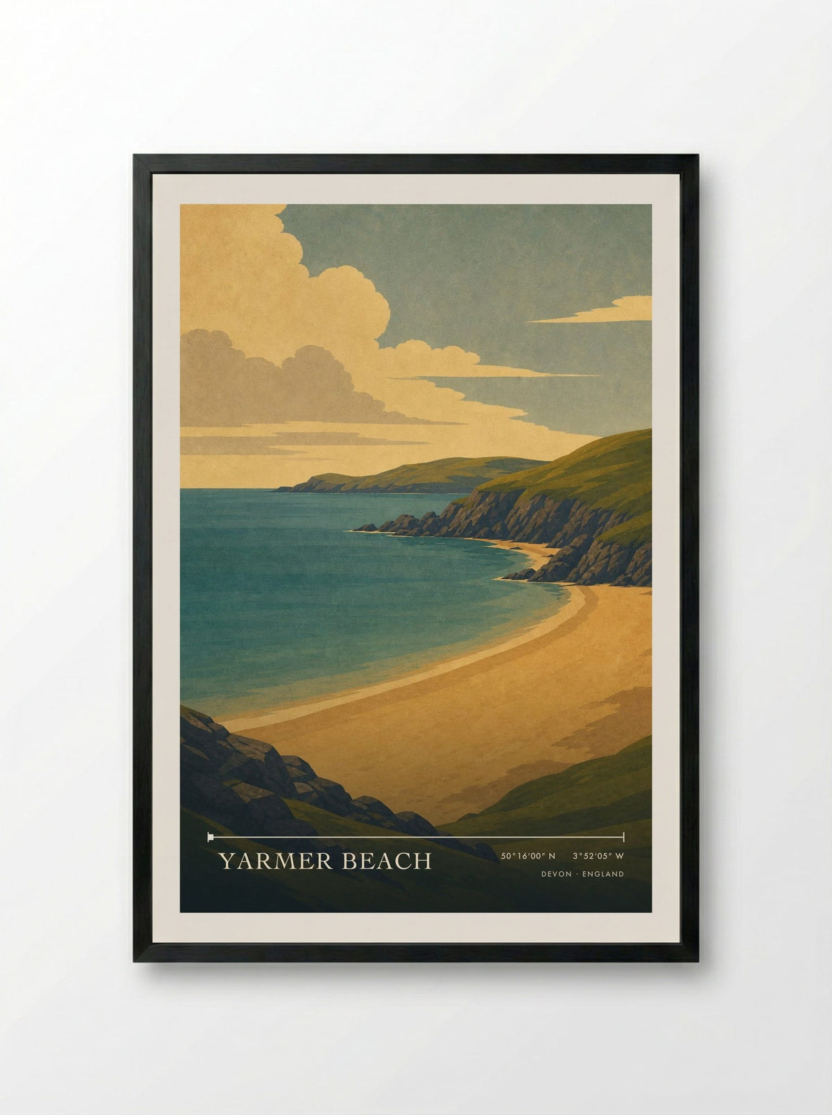 Yarmer Beach Devon England Travel Poster - Framed Print Black