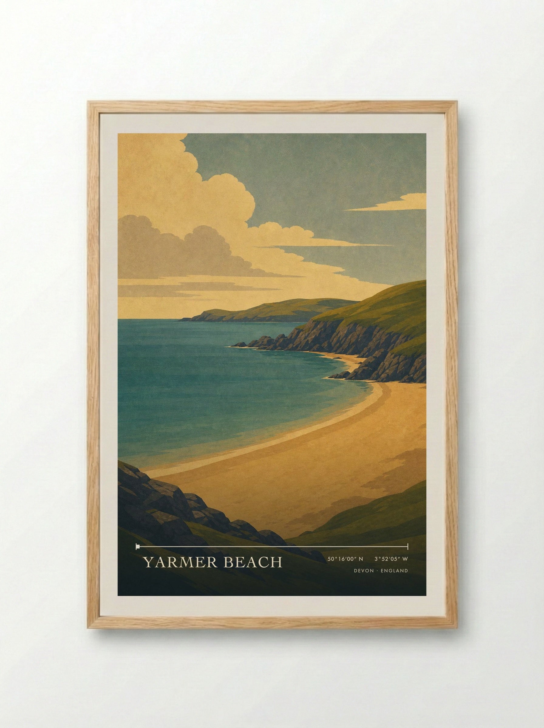 Yarmer Beach Devon England Travel Poster - Framed Print Wood