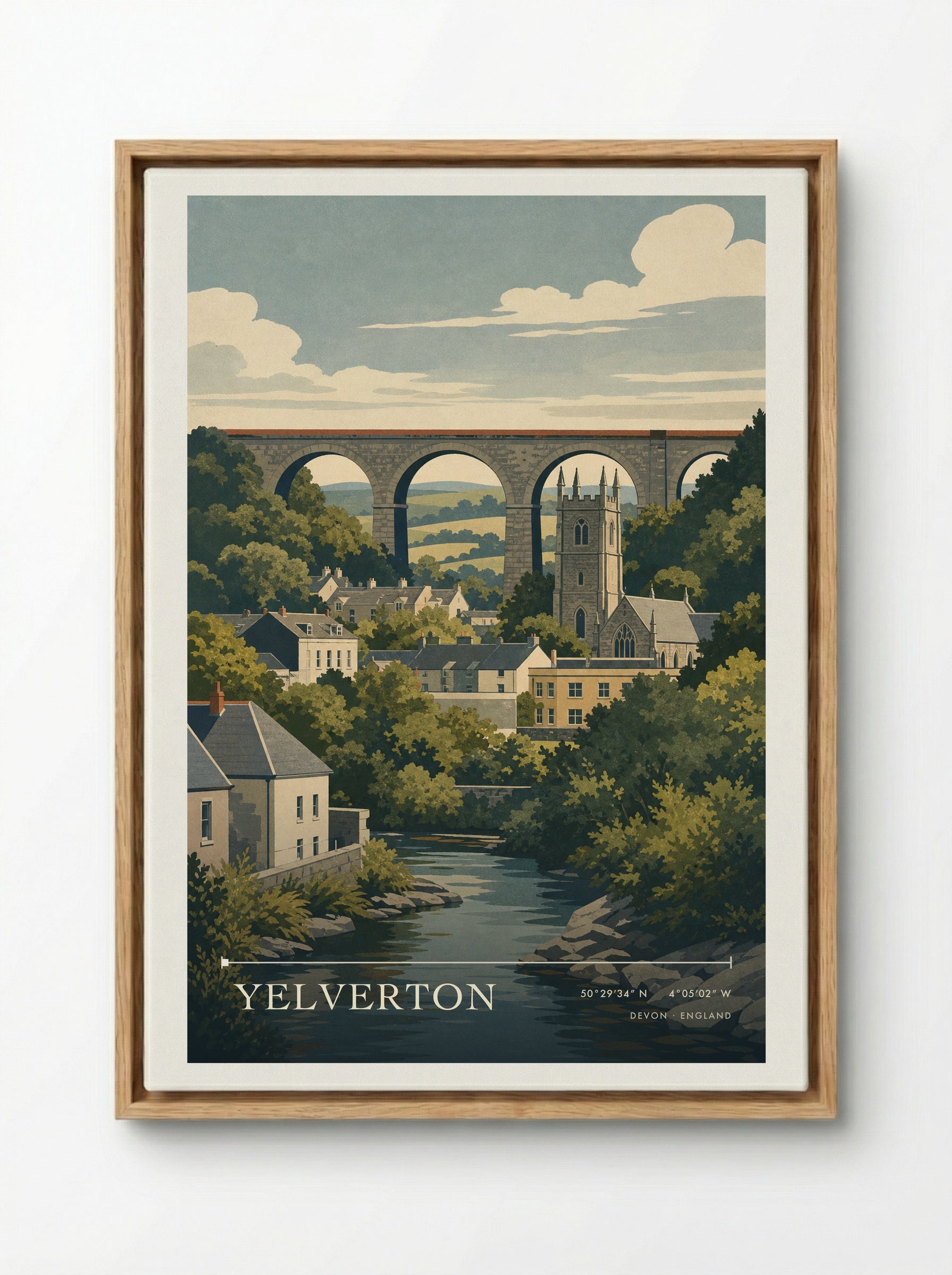 Yelverton Devon England Travel Poster - Framed Canvas Wood