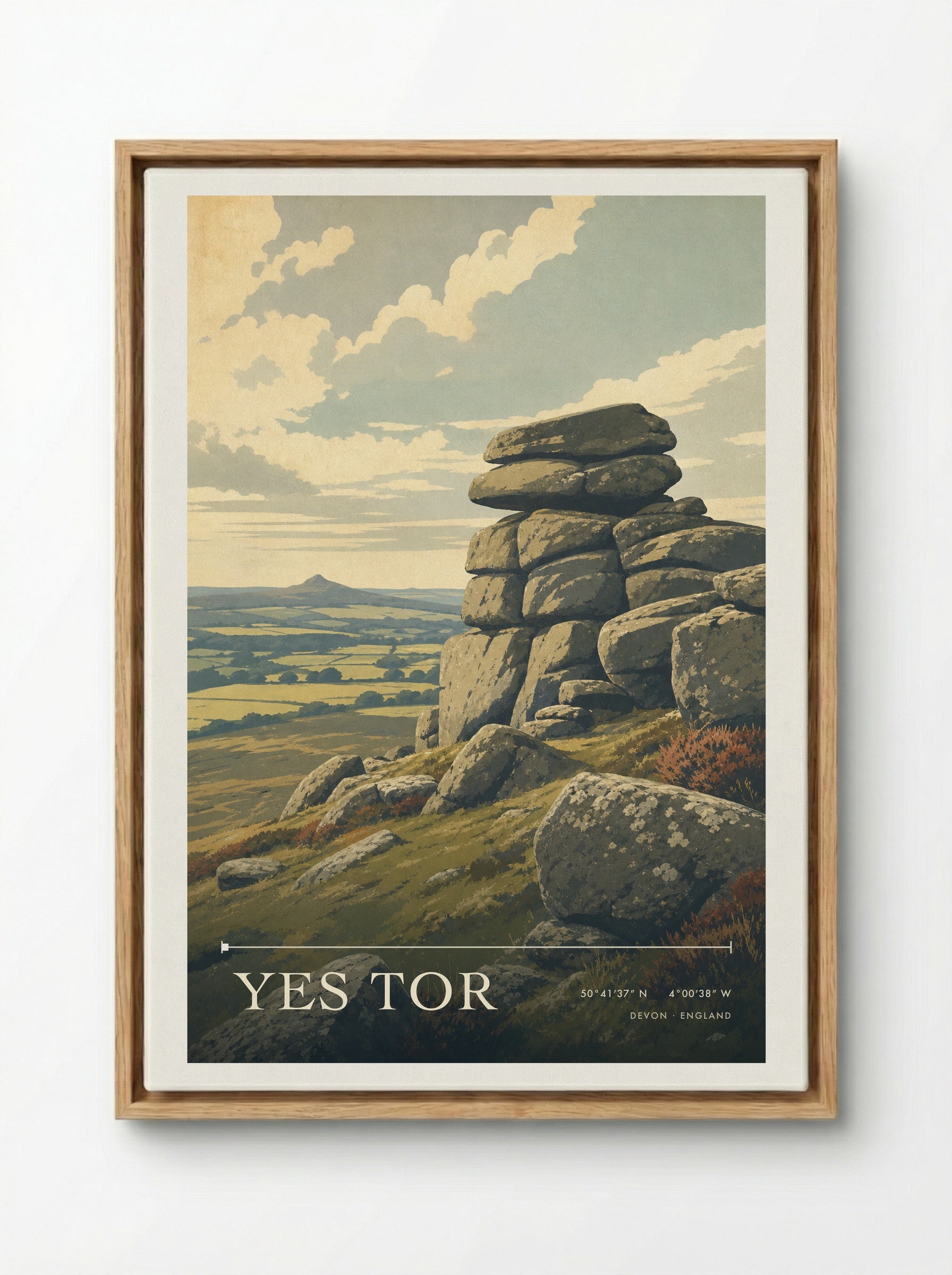 Yes Tor Devon England Travel Poster - Framed Canvas Wood