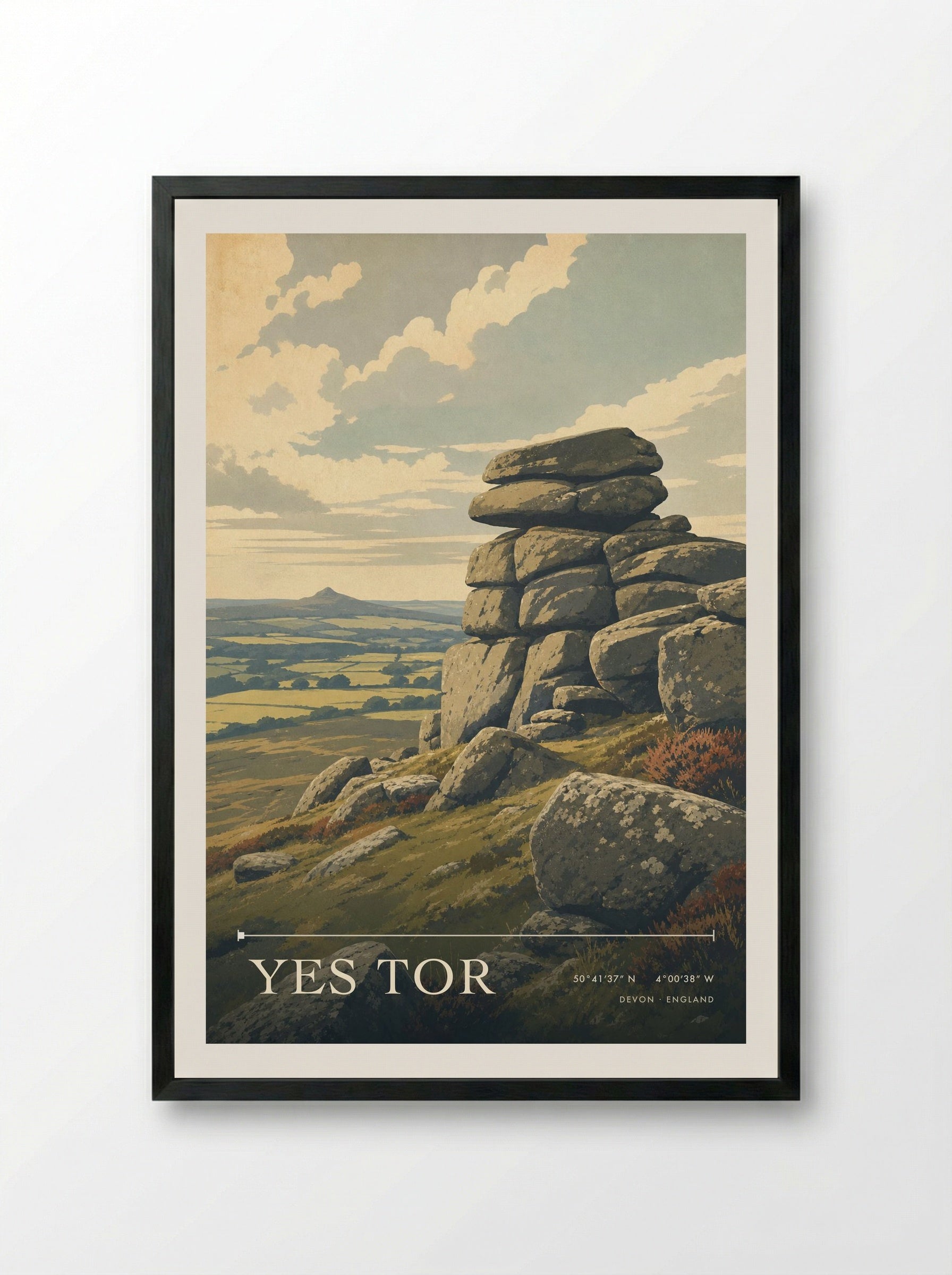 Yes Tor Devon England Travel Poster - Framed Print Black