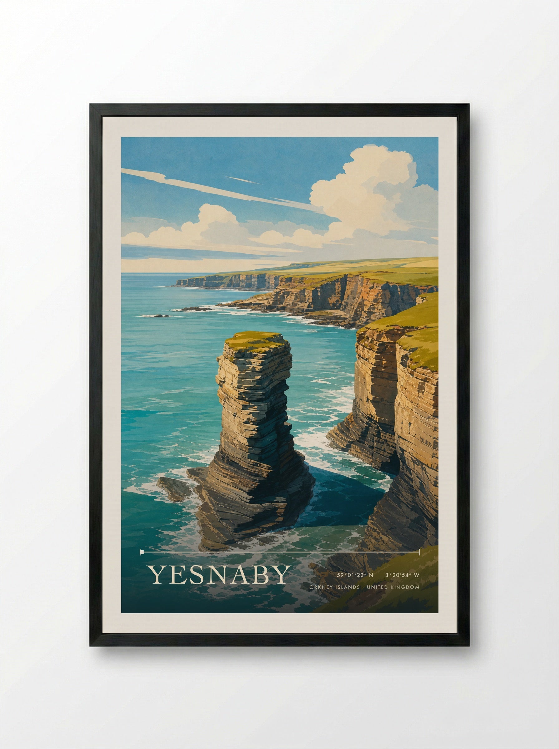 Yesnaby Orkney Islands United Kingdom Travel Poster - Framed Print Black
