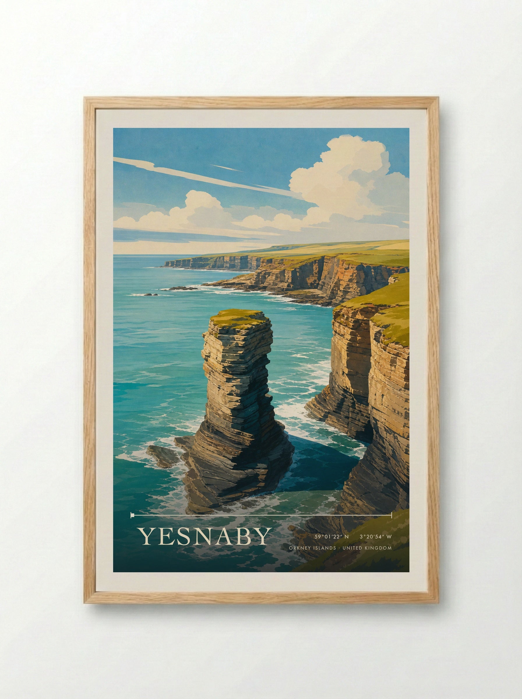 Yesnaby Orkney Islands United Kingdom Travel Poster - Framed Print Wood