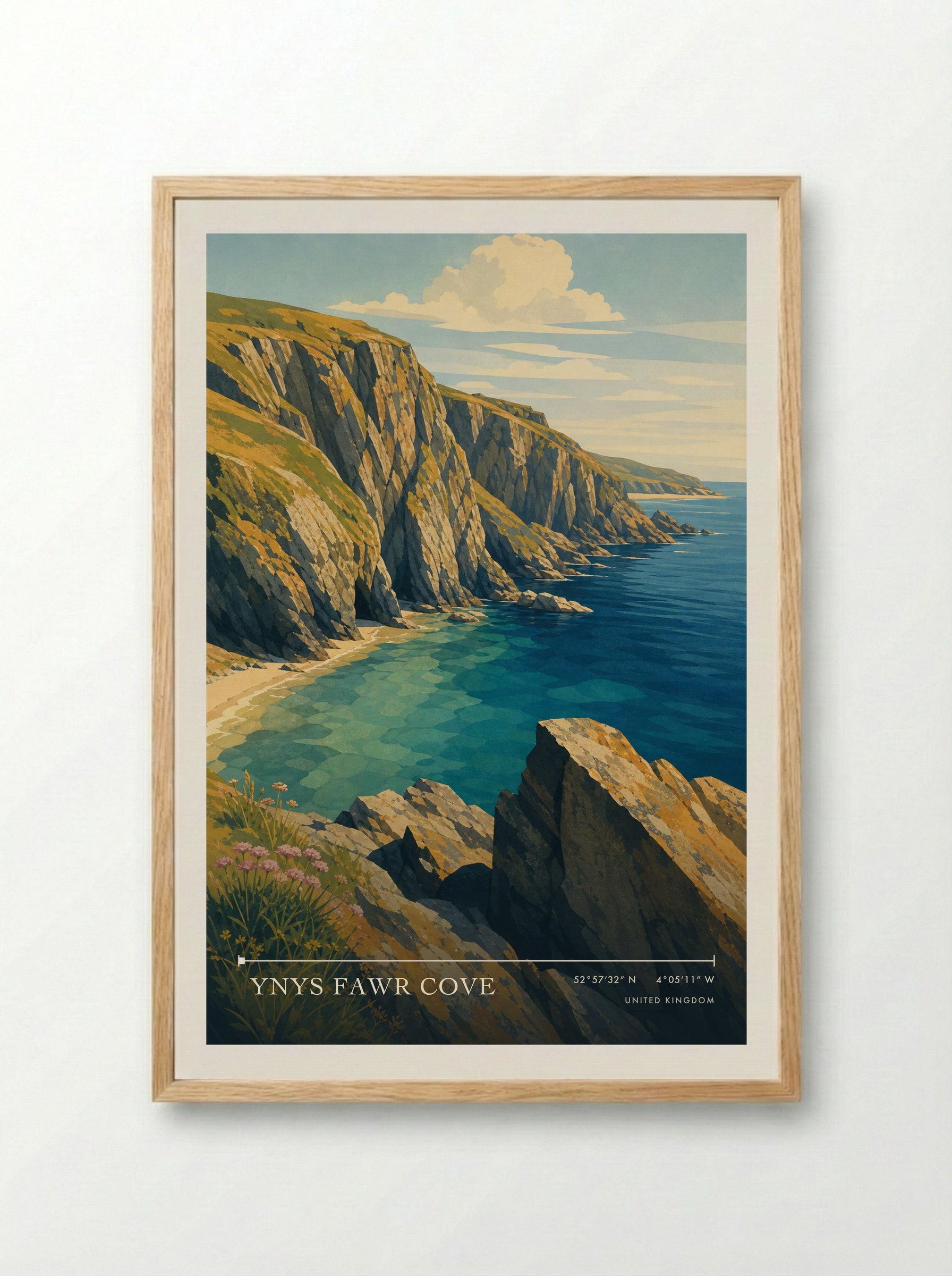 Ynys Fawr Cove United Kingdom Travel Poster - Framed Print Wood